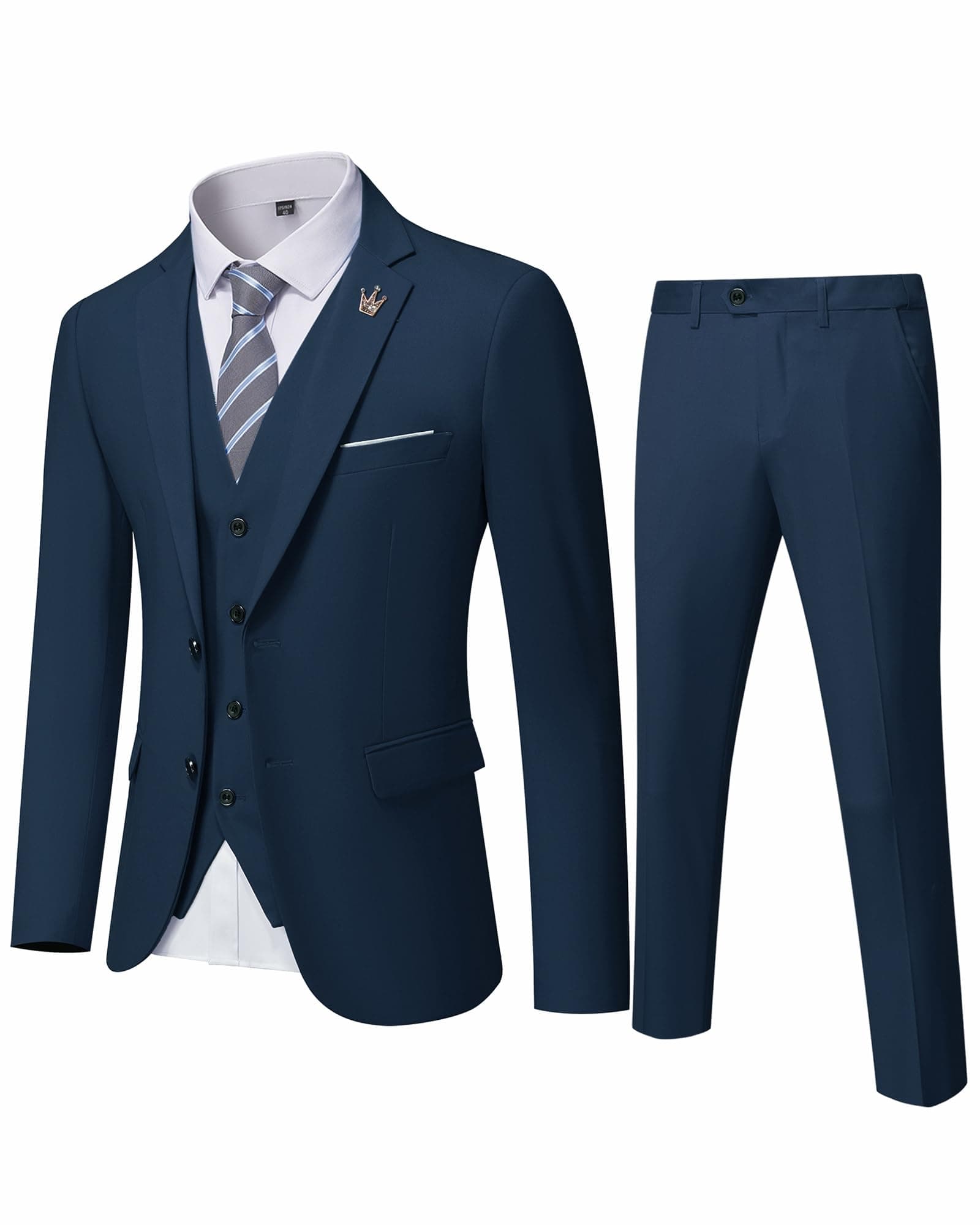 MY'S Men's 3-Piece Slim Fit Suit Set with Blazer, Vest, Pants, and Tie for Weddings