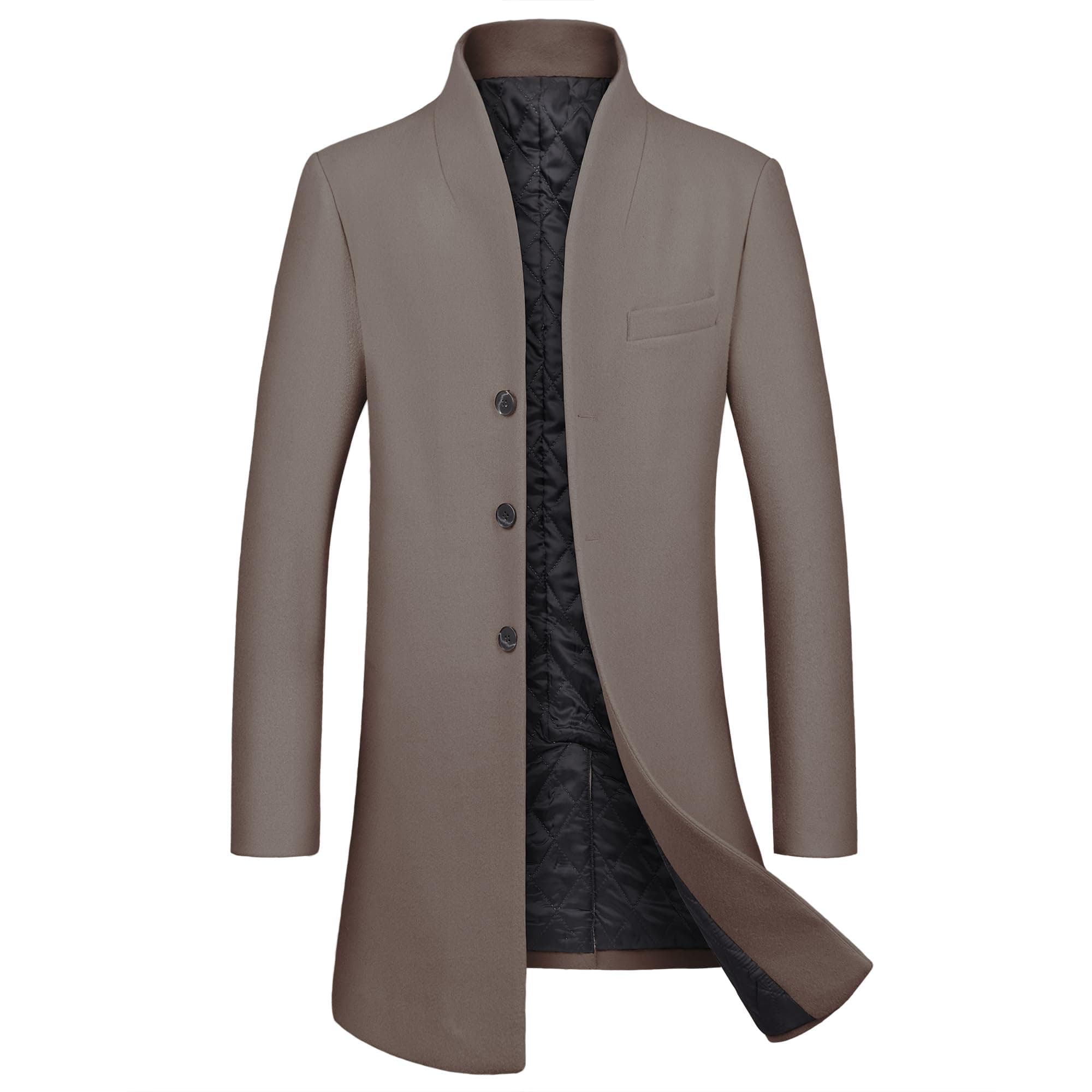 WULFUL Men's Slim Fit Wool Trench Coat Winter Coat