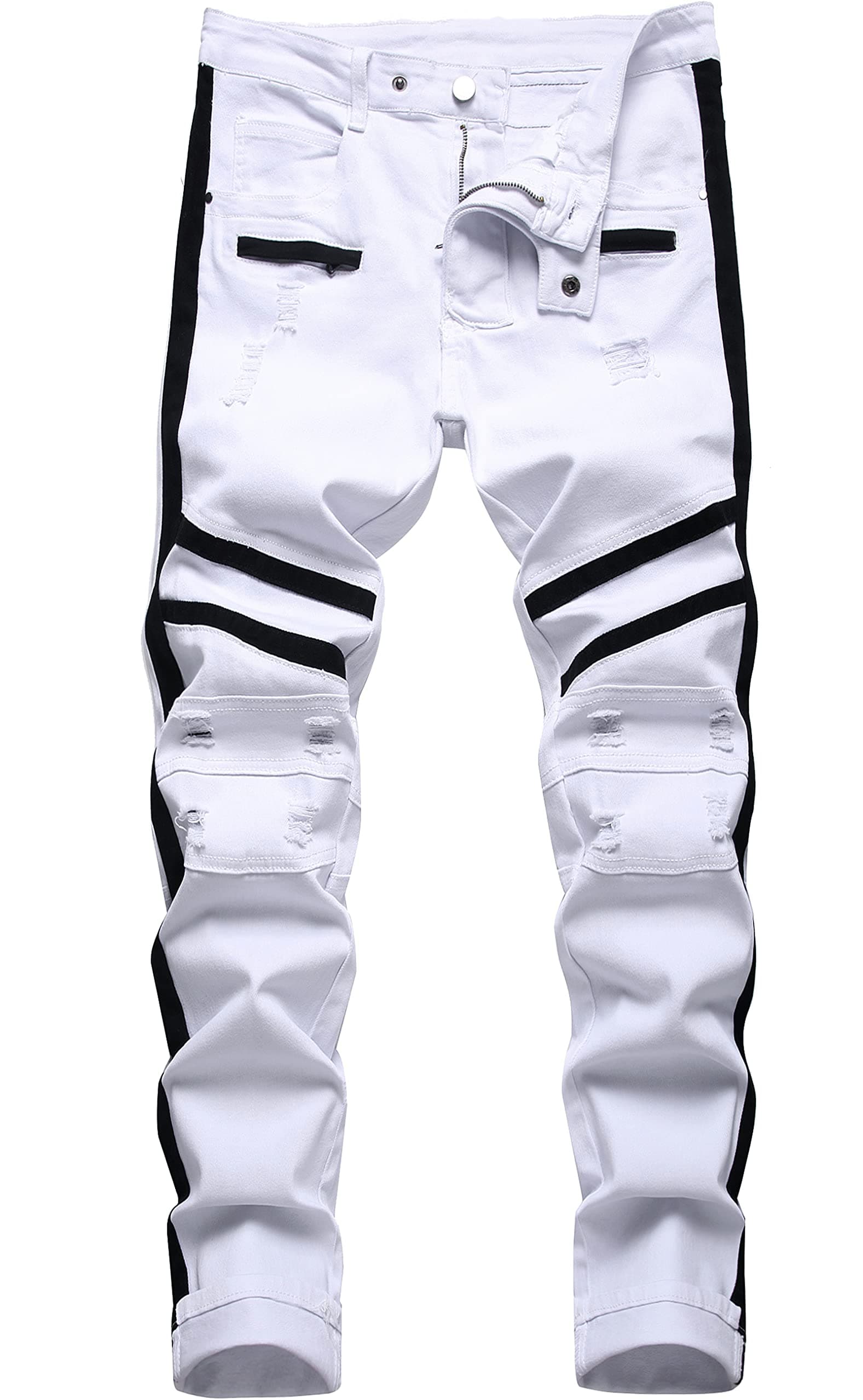 Slim Fit Ripped Distressed Stretch Jeans for Men
