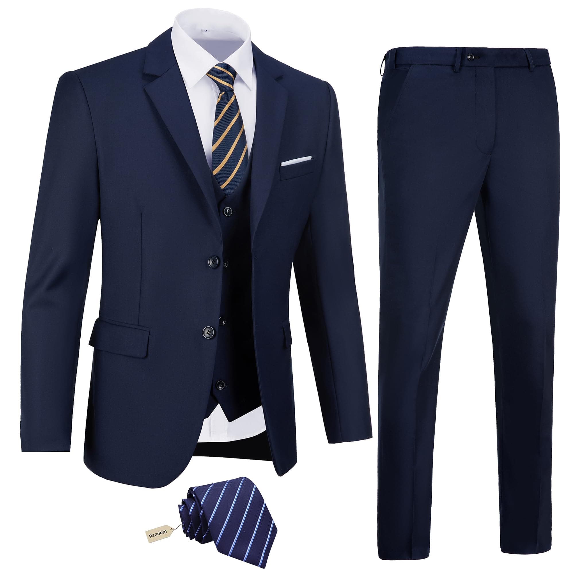 Amyox Men's Slim Fit 3Piece Business Wedding Tuxedo Suit Set Jacket Vest Pants Tie