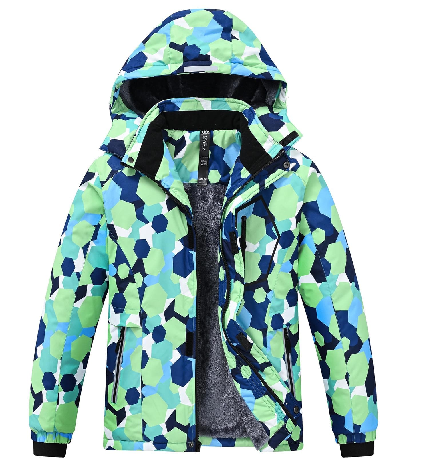 MoFiz Boys Waterproof Winter Hooded Ski Jacket with Zip Pockets
