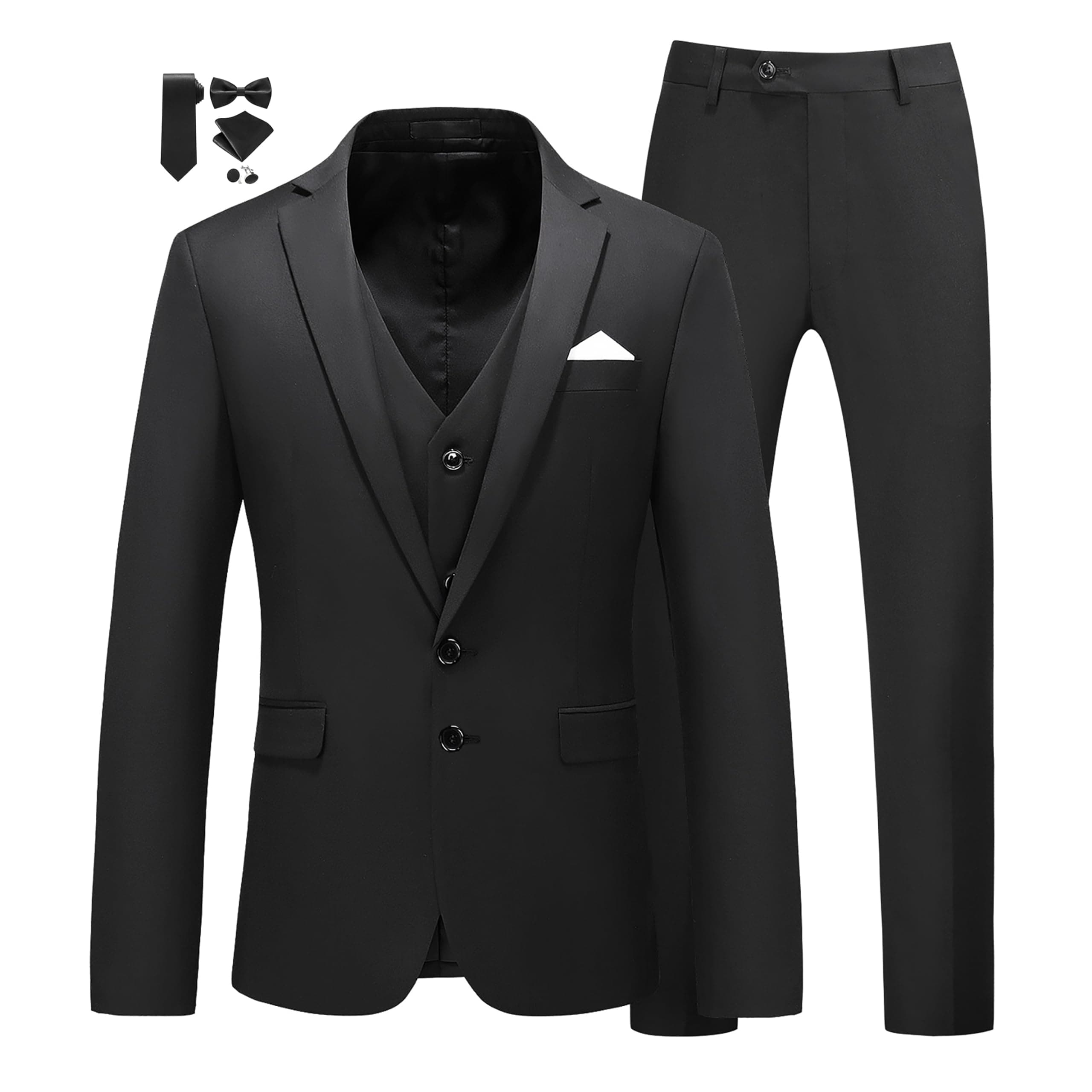 MUGU Mens Slim Fit Pure Color Tuxedo 3 Piece Suit for Wedding Prom
