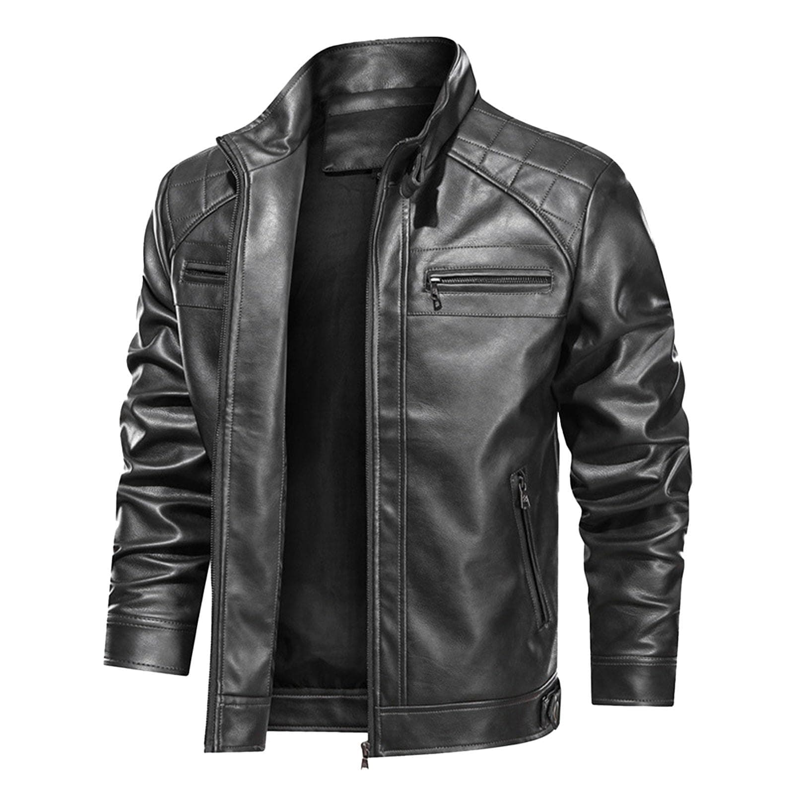 Trendy Mens Motorcycle PU Leather Stand Collar Windbreaker Jacket