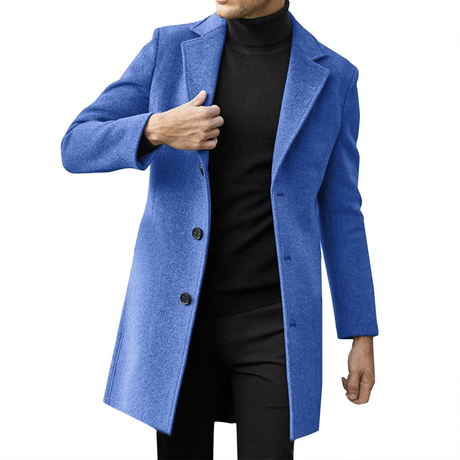 Men's Mid-Length Notch Lapel Wool Blend Trench Coat