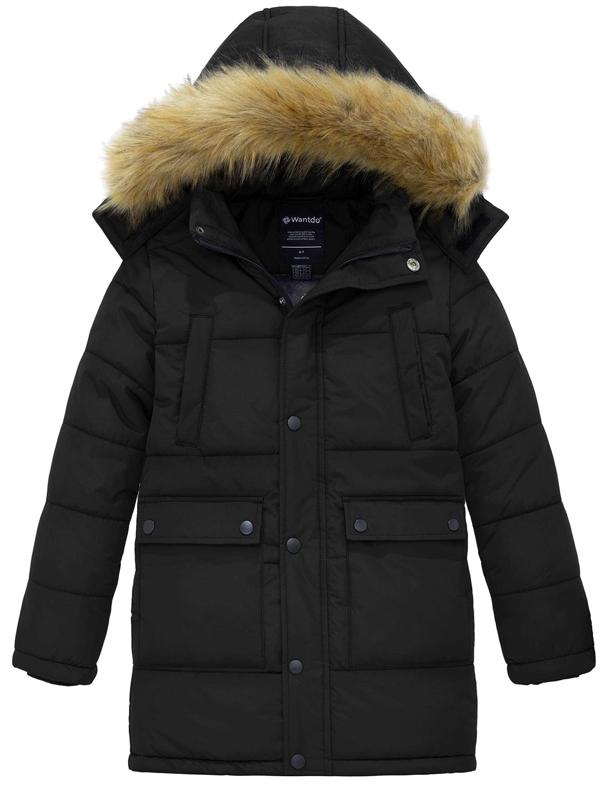 Winter Warm Boys' Coat - Long Puffer Jacket with Removable Faux Fur Hood