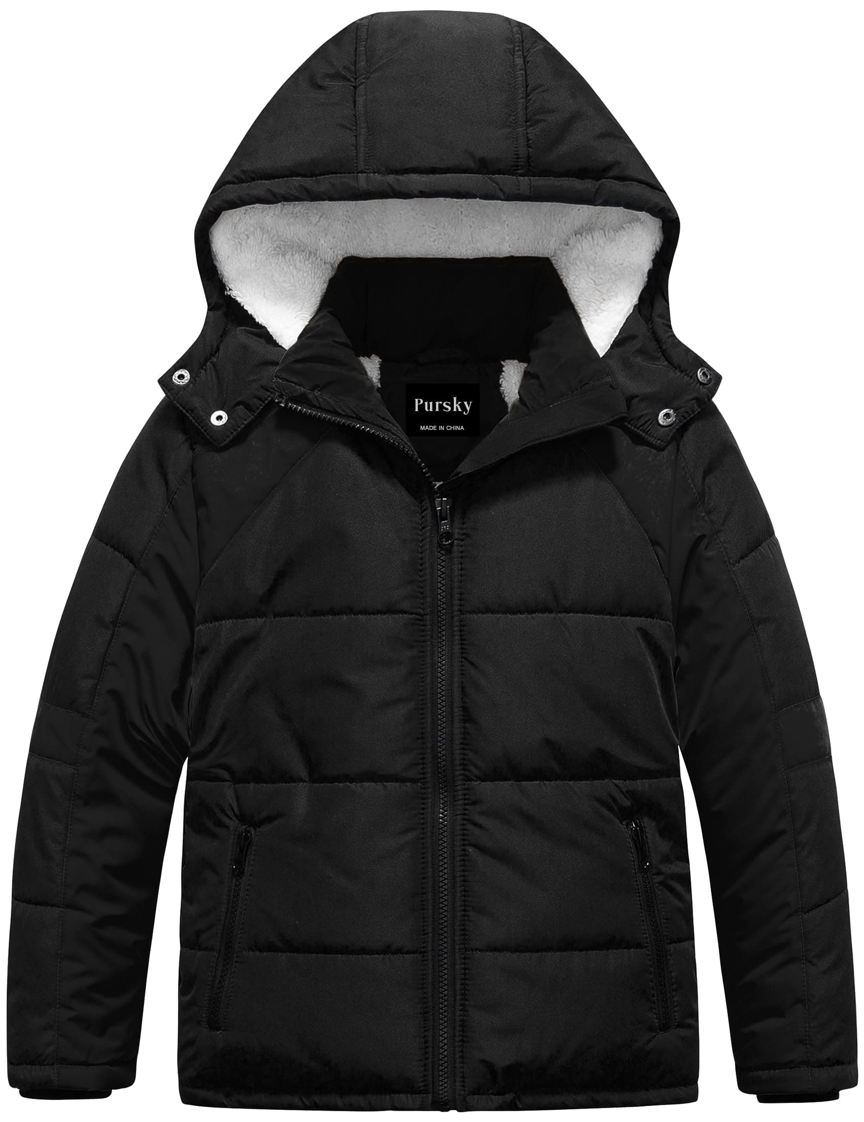 Pursky Boys' Warm Winter Water Resistant Sherpa Puffer Coat With Hood