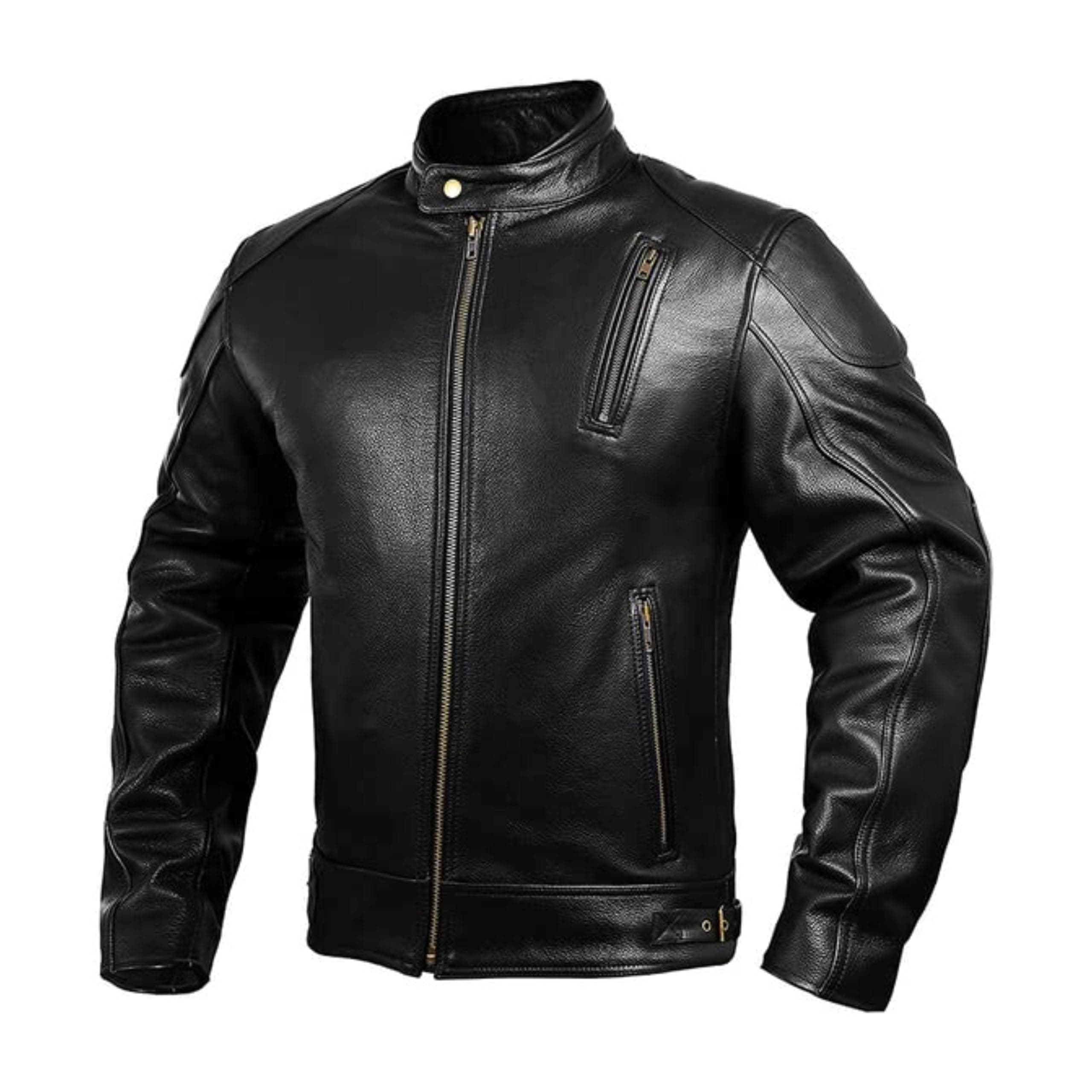 HWK Genuine Leather Motorcycle Jacket with Armor for Men