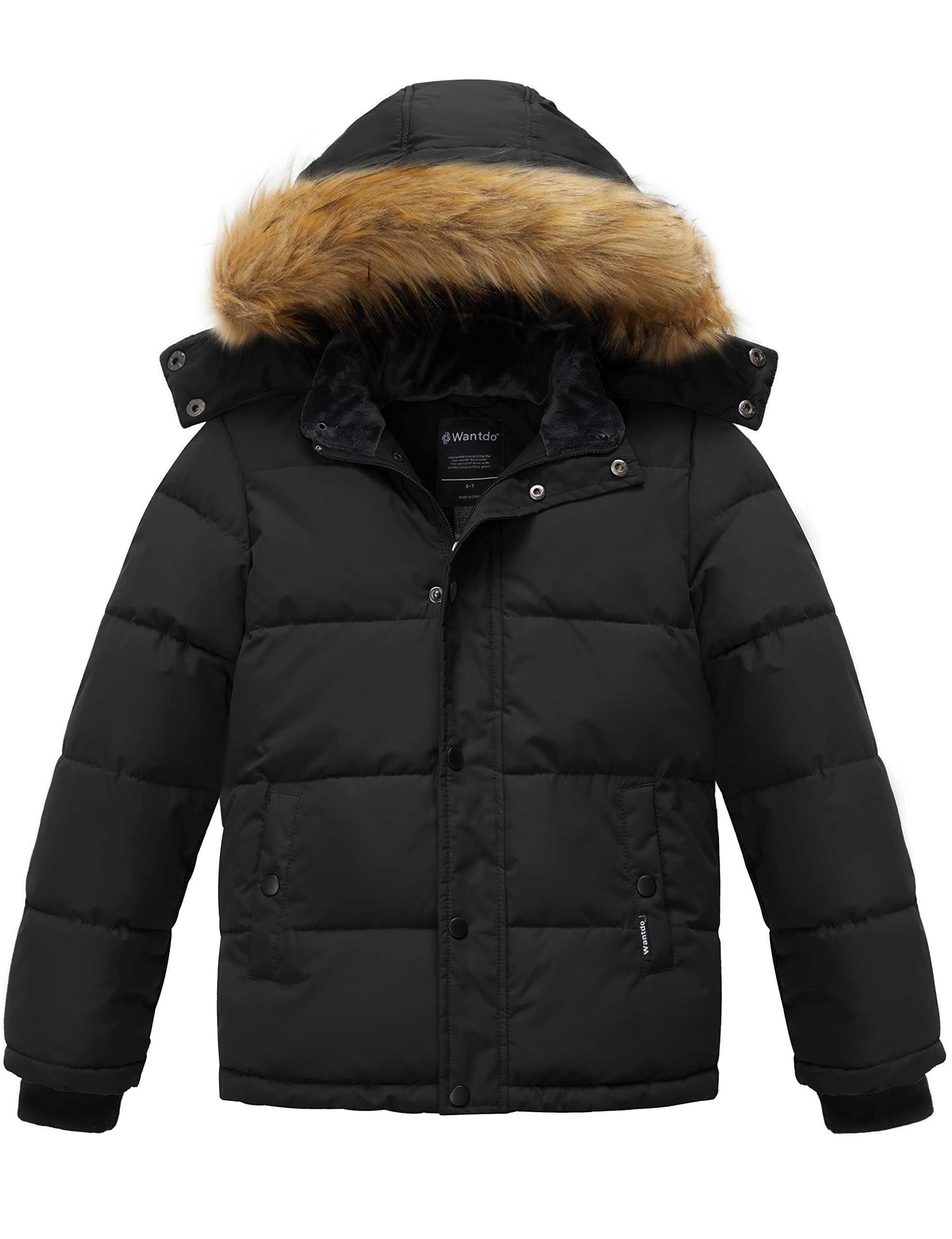 Boys' Winter Waterproof Faux Fur Hood Puffer Jacket