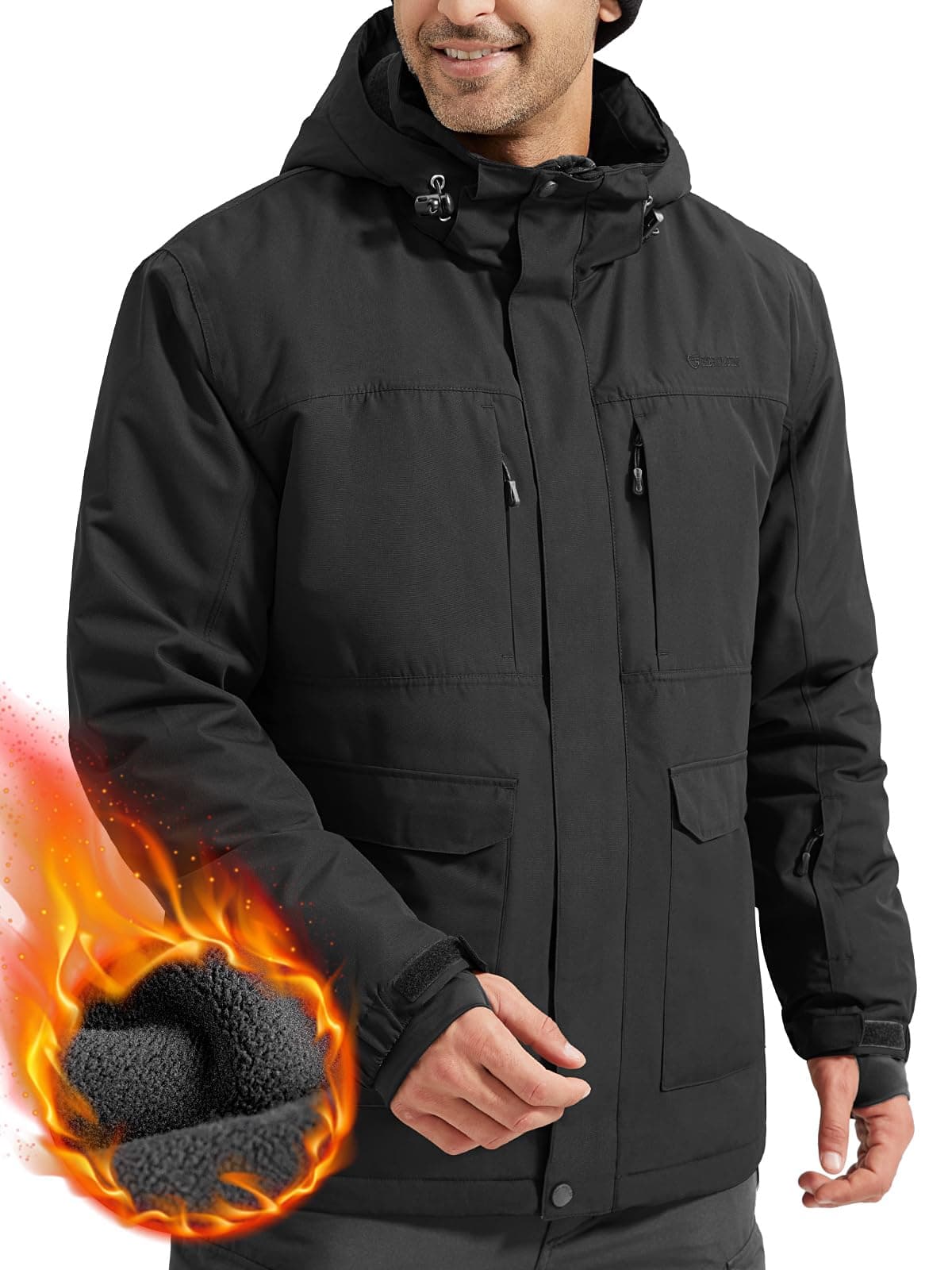 FREE SOLDIER Men's Waterproof Winter Ski Jacket with Hood and Fleece Lining