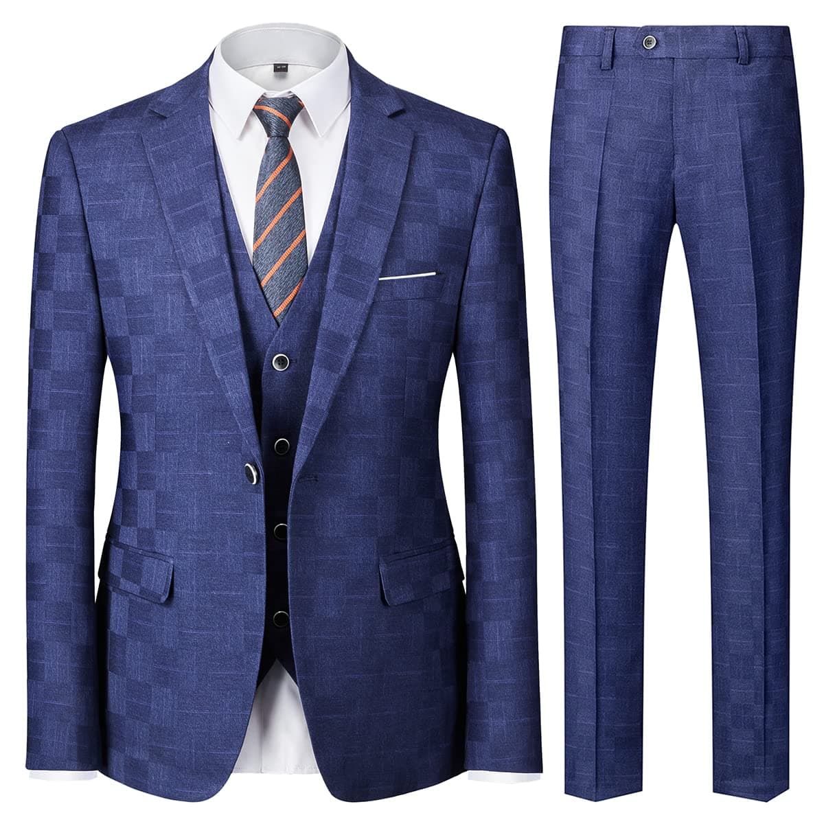 KUDMOL Mens Vintage Plaid Suit 3-Piece Casual Tuxedo for Weddings and Business Parties