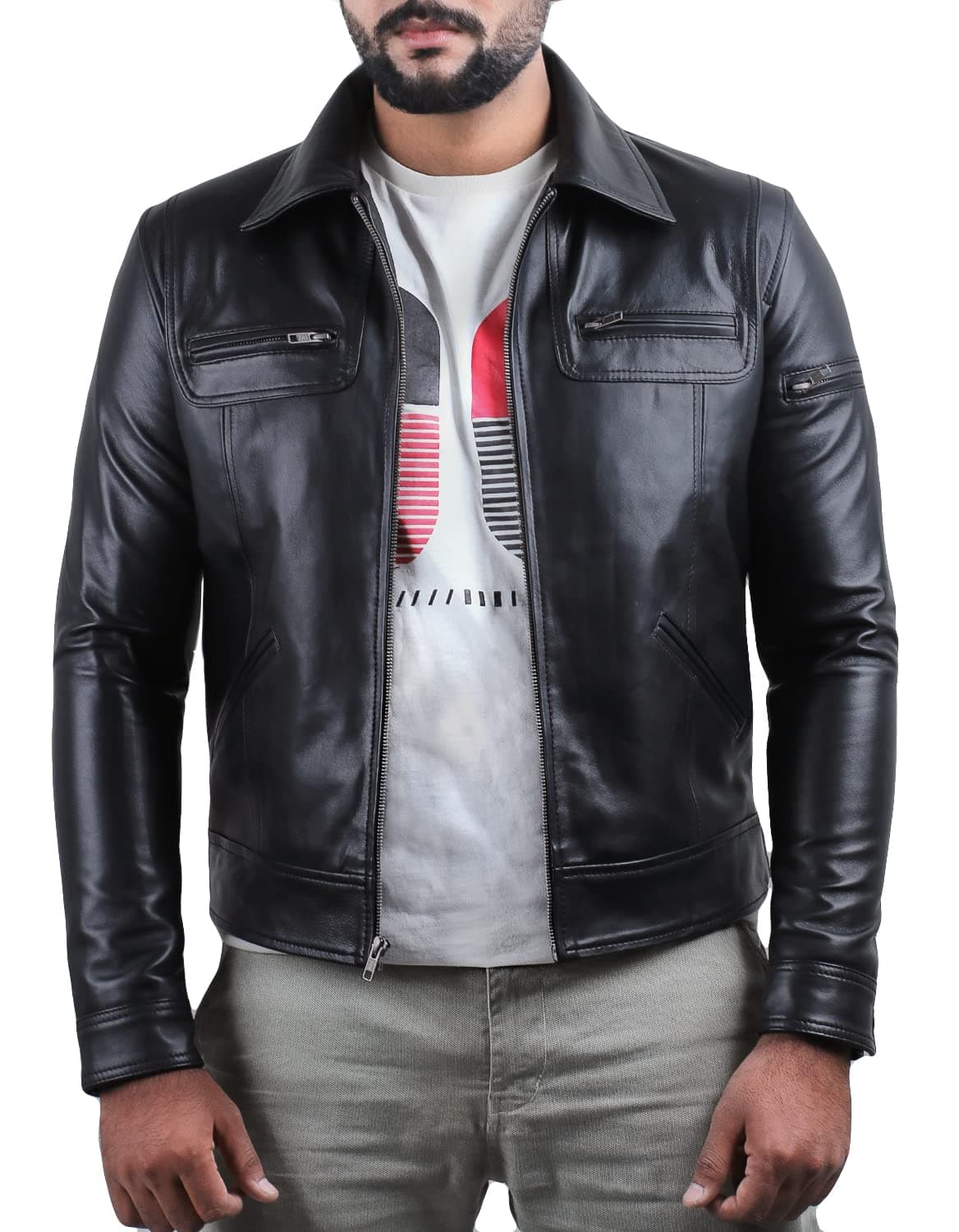 Laverapelle Men's Genuine Lambskin Leather Black Biker Jacket