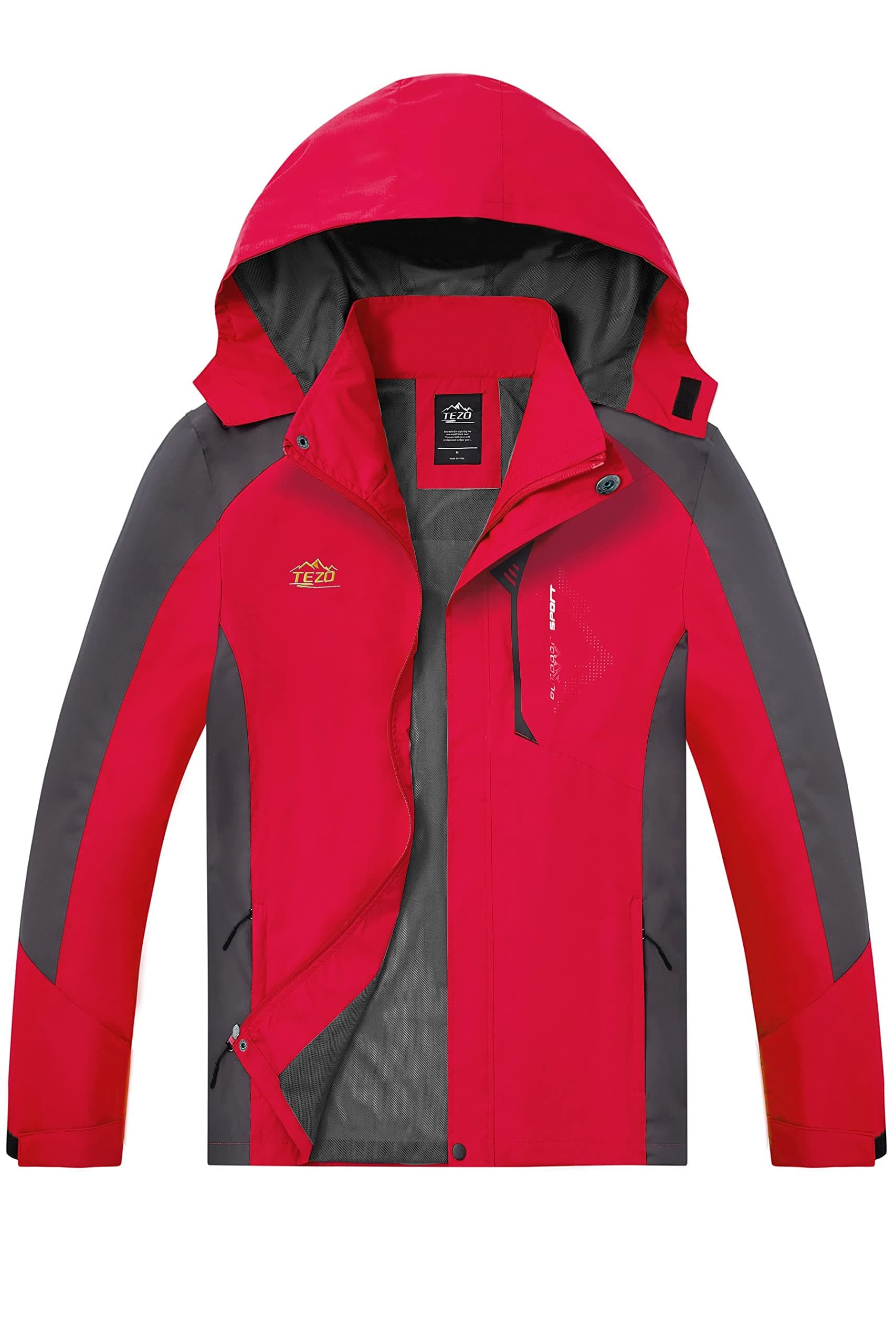 TEZO Men's Hooded Rain Jacket - Waterproof Hiking Windbreaker