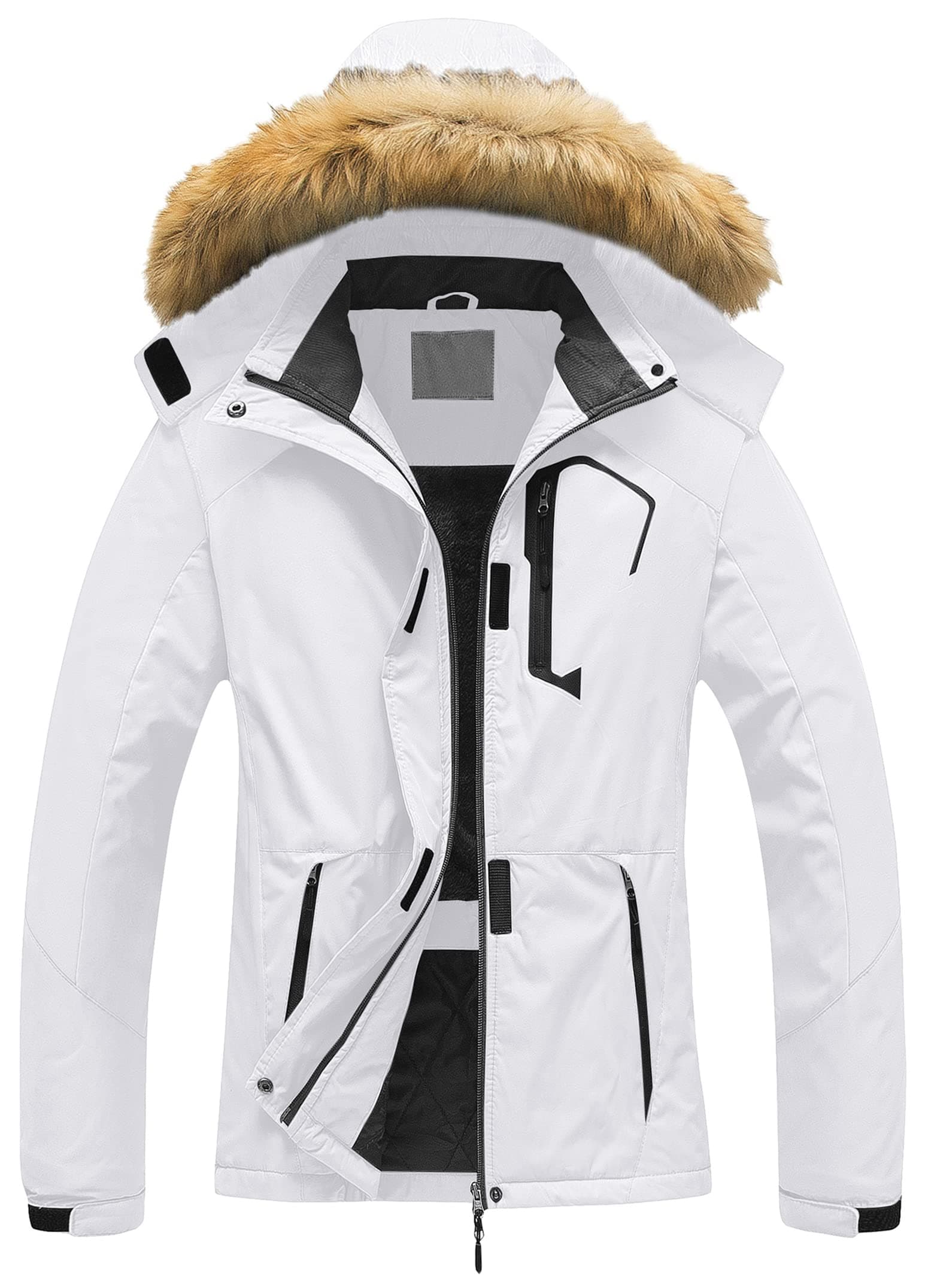 Women's Waterproof Ski Jacket Winter Snow Coats Fur Hooded Raincoat Parka