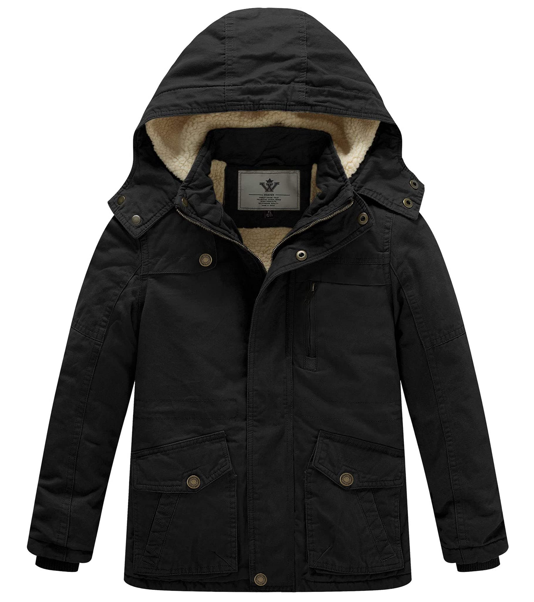 WenVen Boys' Thick Cotton Sherpa Lined Winter Hooded Parka Jacket