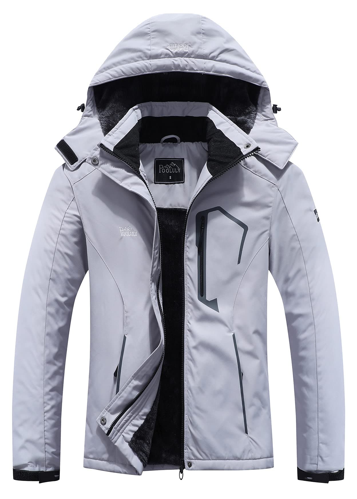 Pooluly Women's Ski Jacket Winter Waterproof Windbreaker Hooded Raincoat Snowboarding Jackets