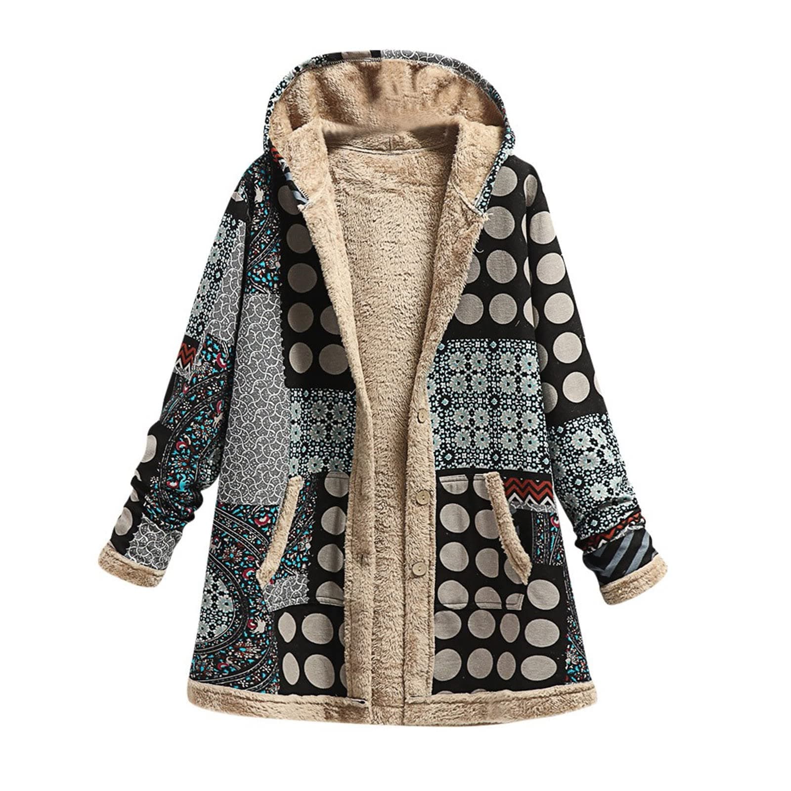 Fartey Sherpa Lined Thick Winter Jacket for Women Warm Hooded Coat