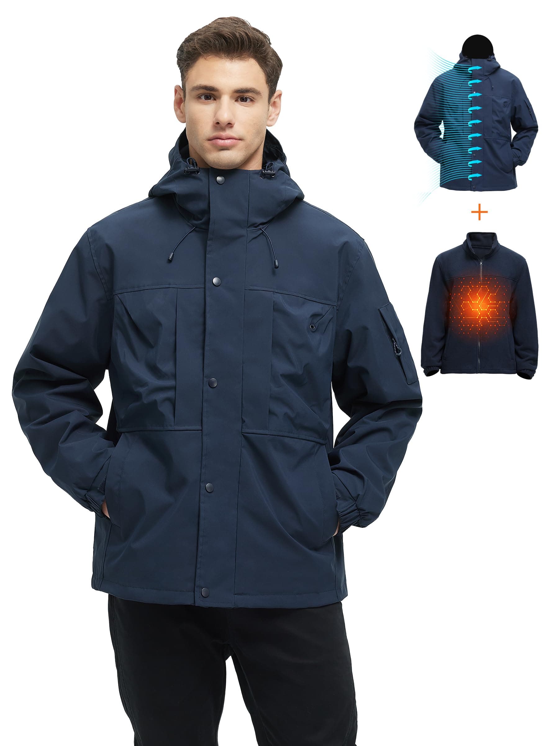 VOPOKER Men's 3-in-1 Water Resistant Ski Snow Warm Fleece Jacket with Multi-Pockets