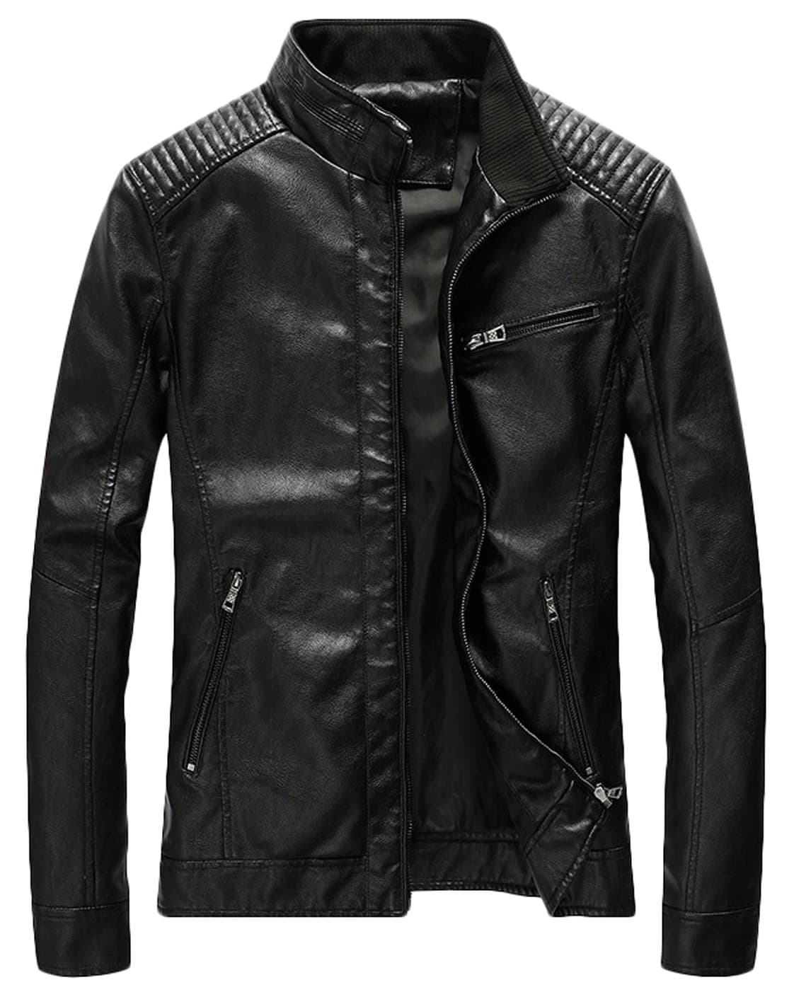 Youhan Men's Casual Slim Bomber Faux Leather Jacket
