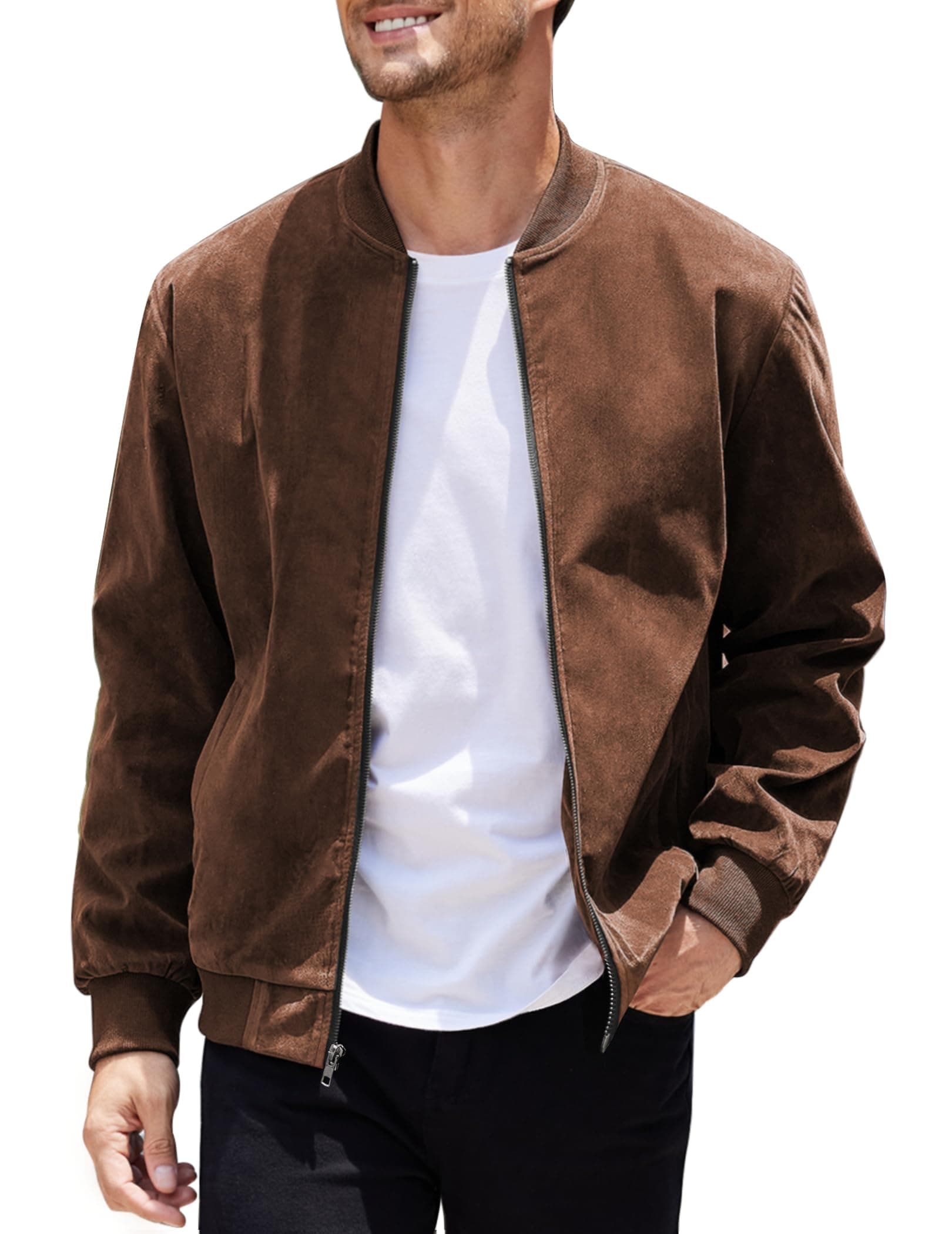 COOFANDY Men's Casual Vintage Lightweight Suede Bomber Jacket