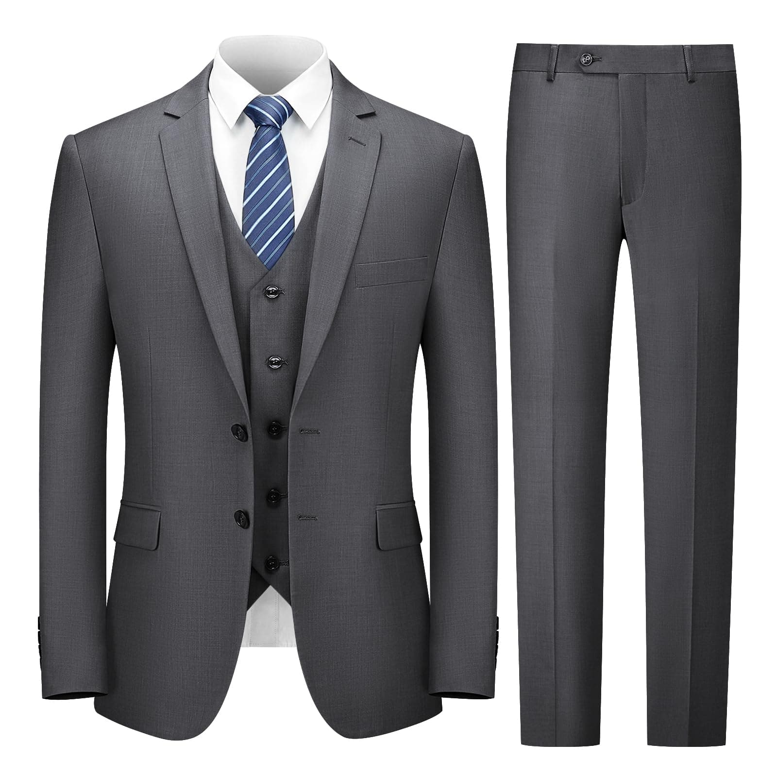 Cooper & Nelson Slim Fit 3-Piece Mens Suit Set Solid Jacket,Vest,Pants&Tie