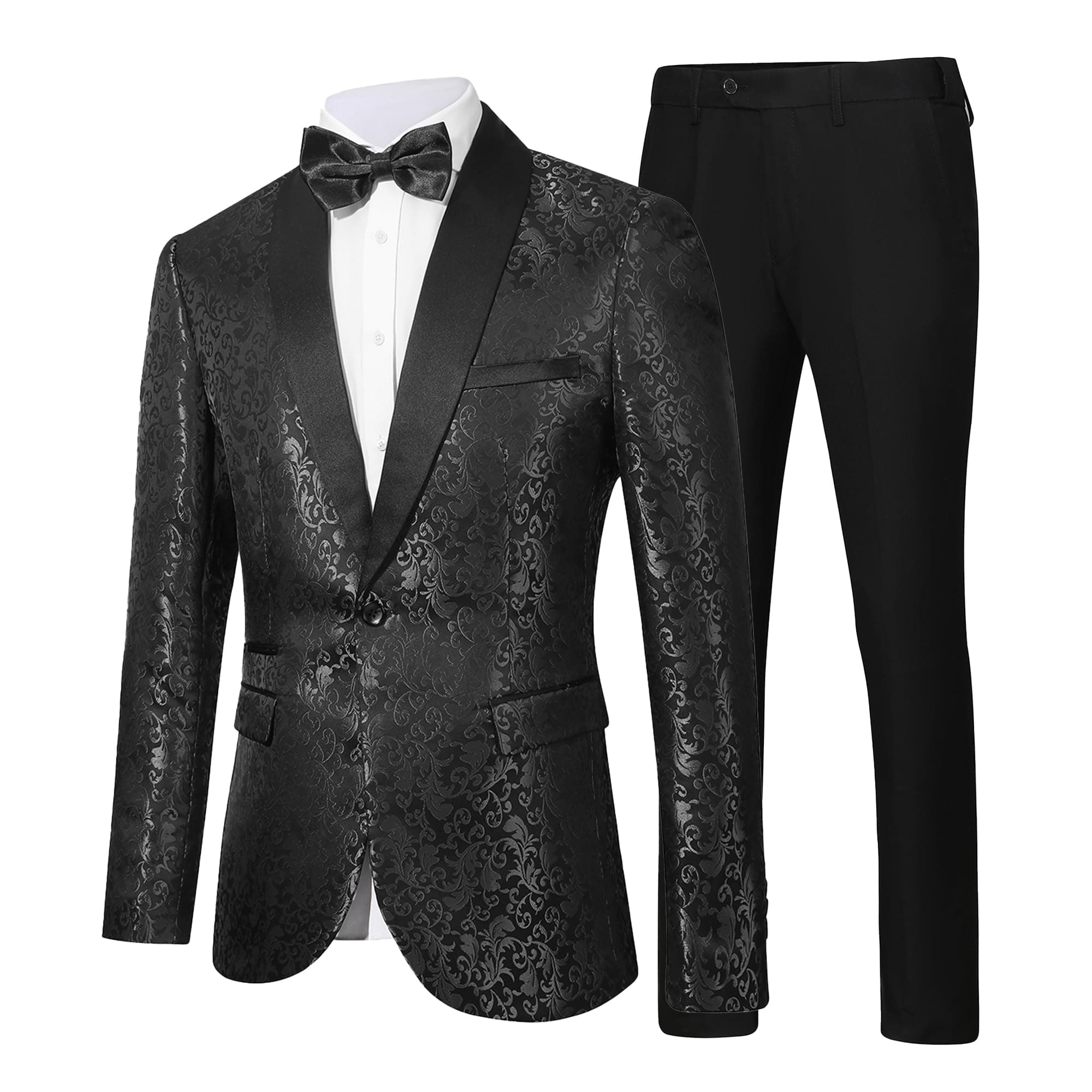 LiveZou Men's Floral Prom Dinner Party Tuxedo Suit One Button Pants Set