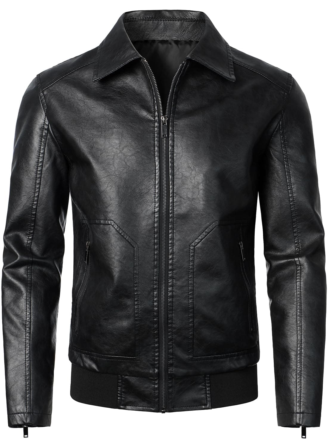 HOOD CREW Men's Faux Leather Bomber Jacket Classic Motorcycle
