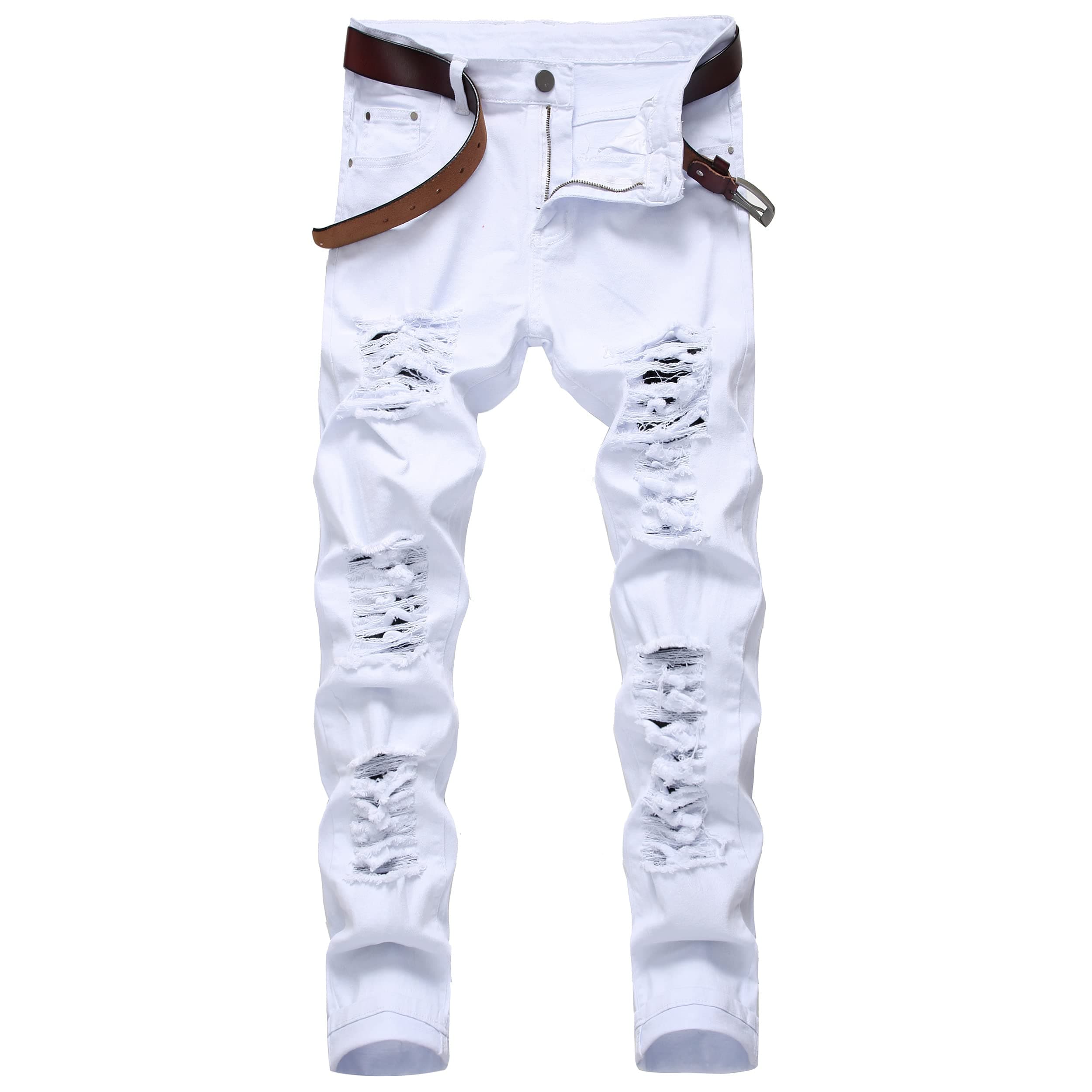 COOSVEN Men's Ripped Slim Straight Denim Jeans with Holes