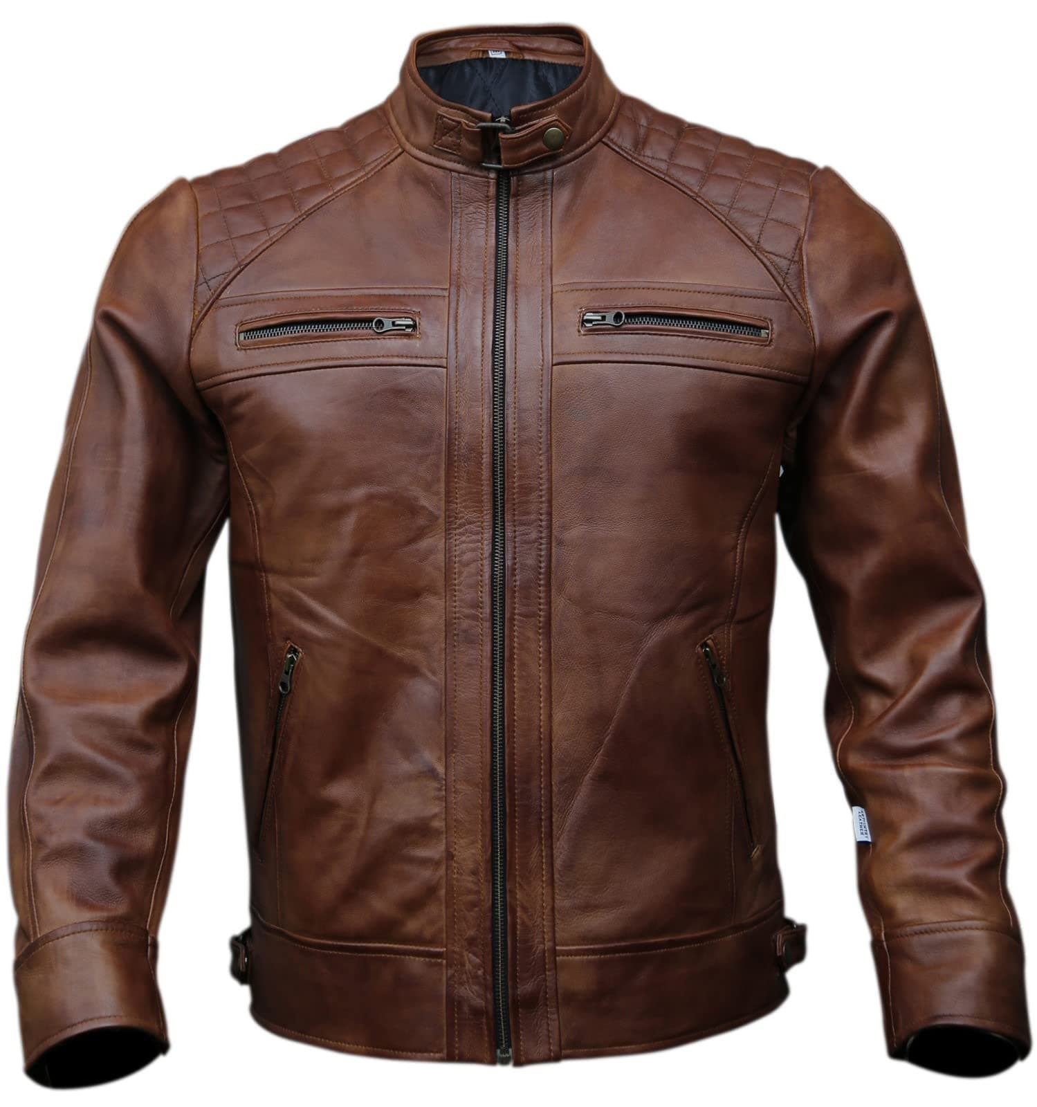 Men's Genuine Leather Biker Jacket | Black Vintage Brown Distressed