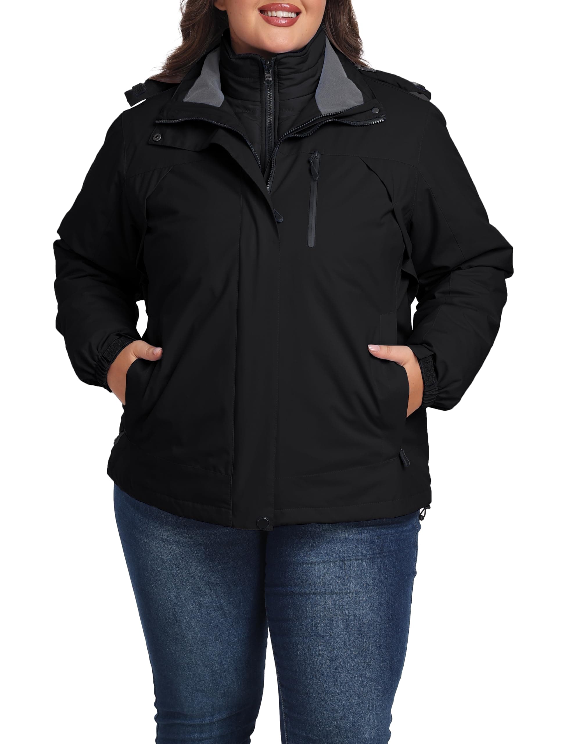 Wantdo Women's Plus Size Waterproof Winter Ski Snowboarding Jacket with Hood