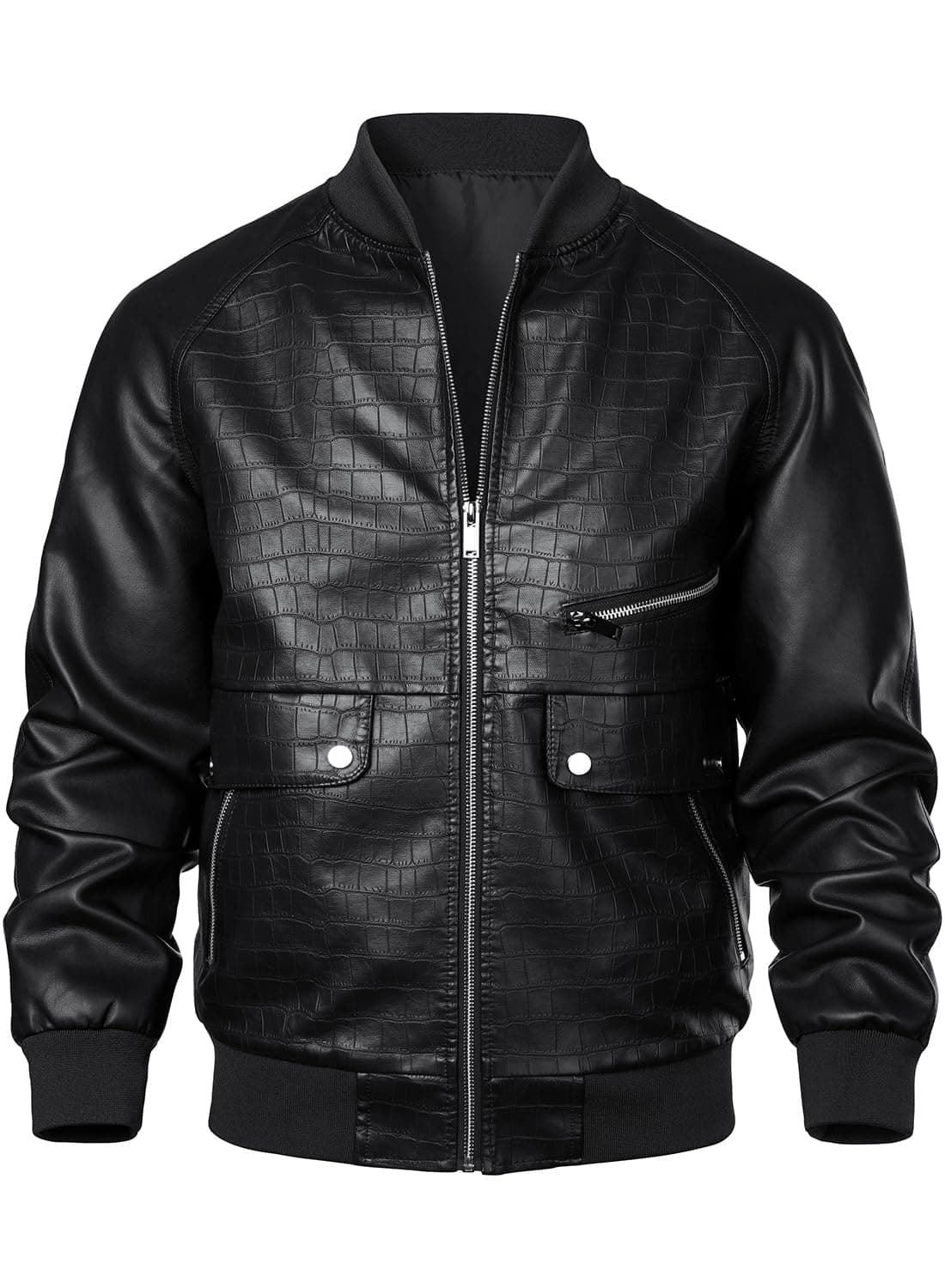 HOOD CREW Men's Lightweight Faux Leather Varsity Bomber Jacket