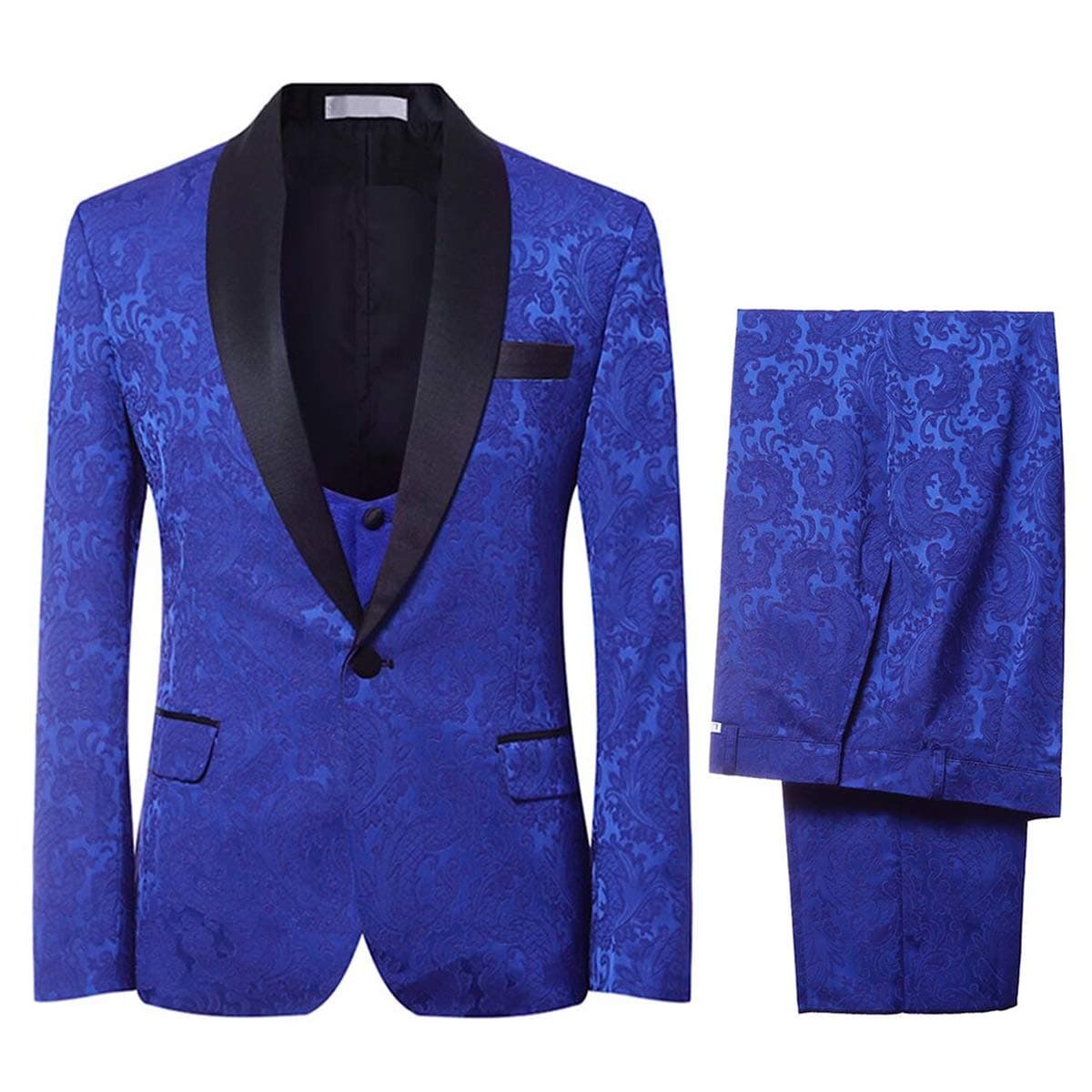 YFFUSHI Men's Elegant Jacquard 3-Piece Suit Tuxedo Set