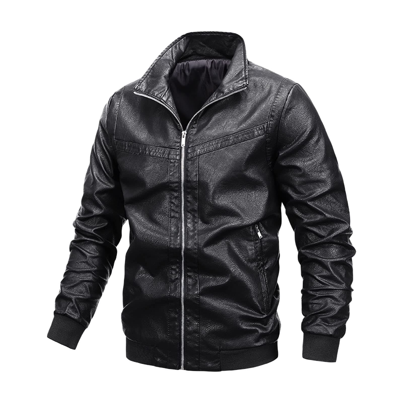 Maiyifu GJ Men's Faux Leather Zip-Up Moto Jacket