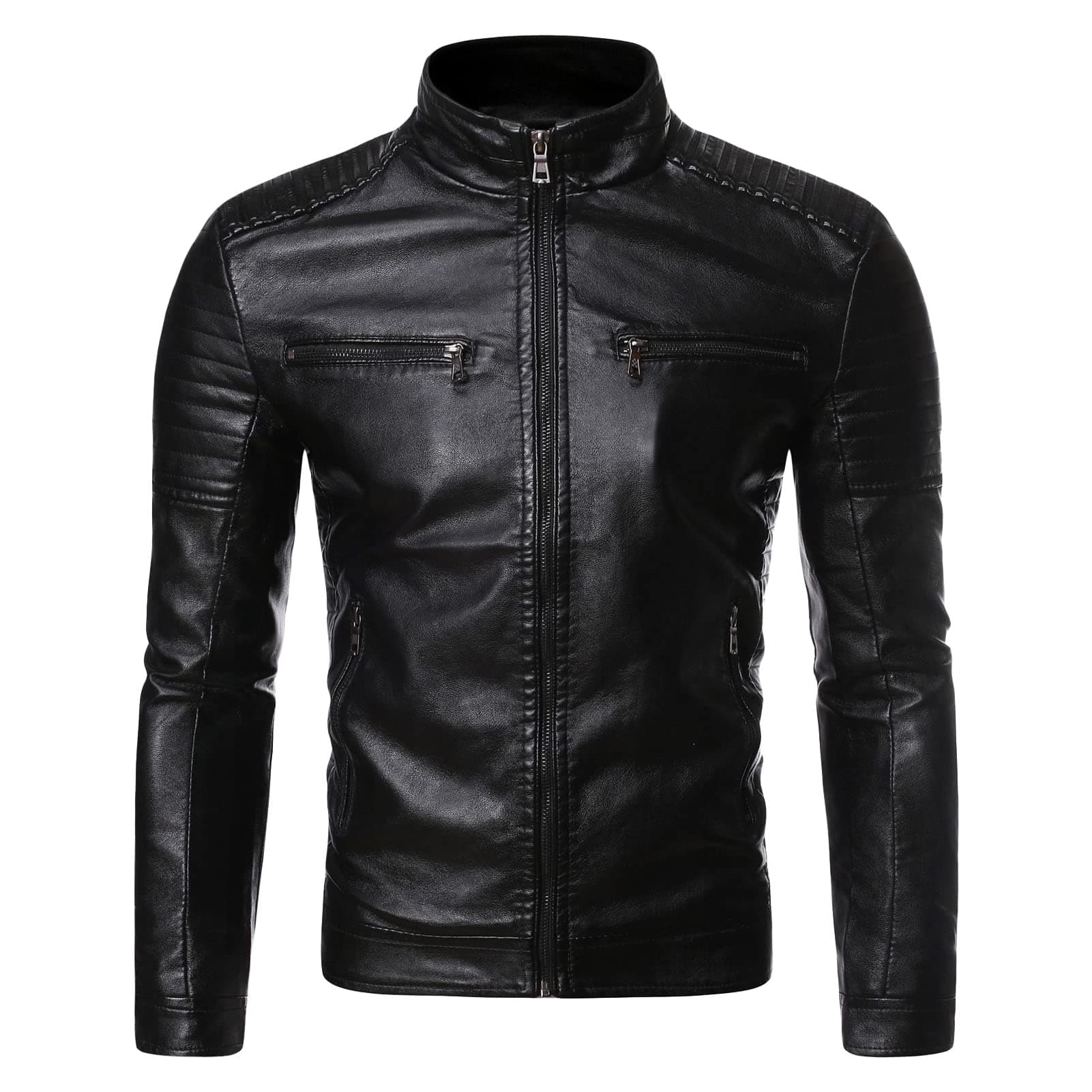 Maiyifu-GJ Men's Black Slim Fit Casual Motorcycle Jacket