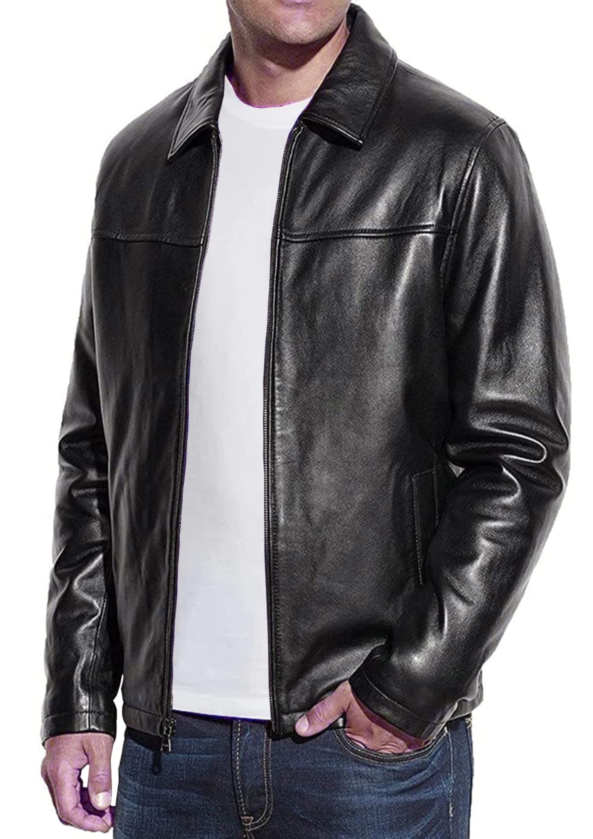 Storemm Men's Genuine Lambskin Classic Biker Jacket