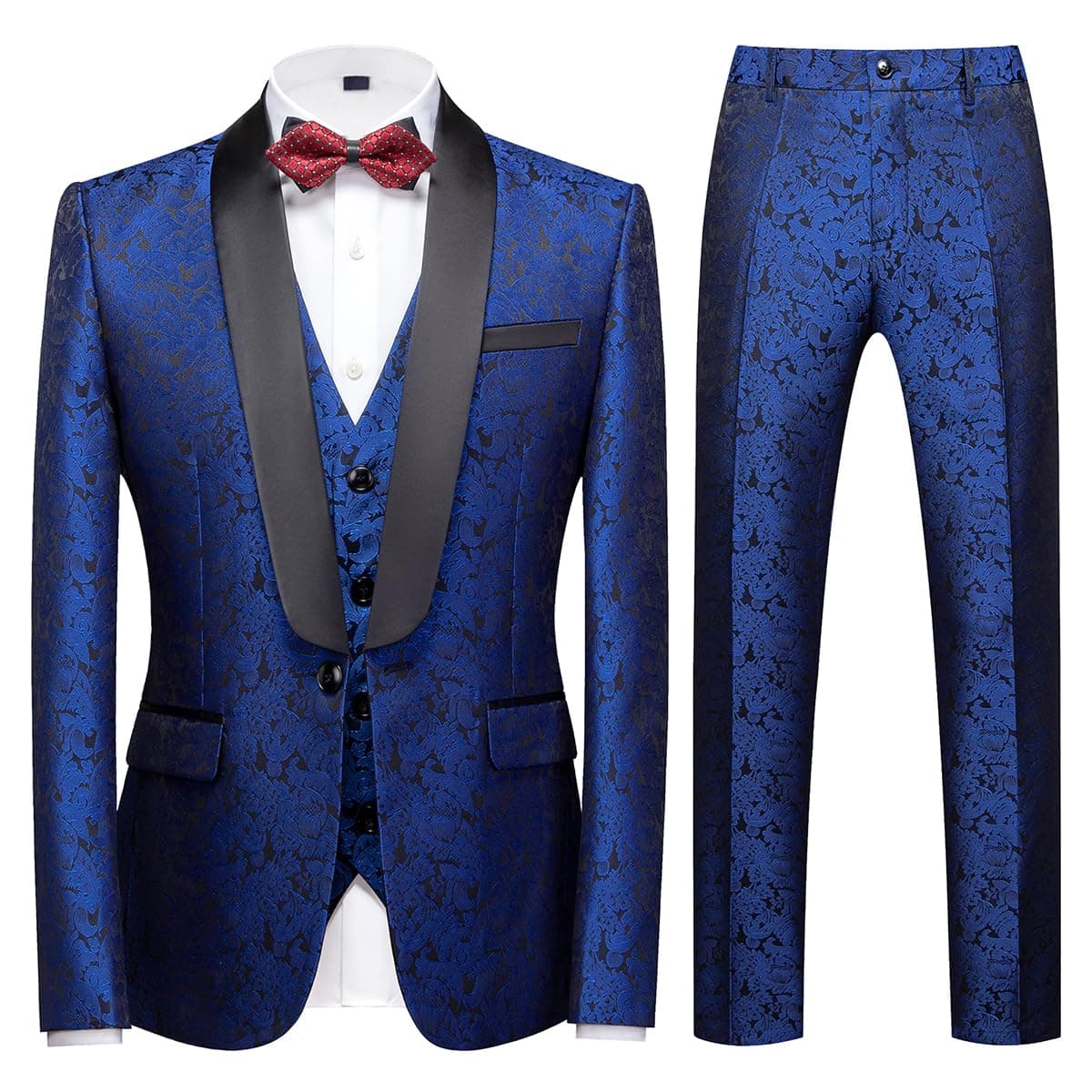 Kudoro Mens Slim Fit 3 Piece Tuxedo Suit Set for Prom Wedding Paisley Jacket Pants