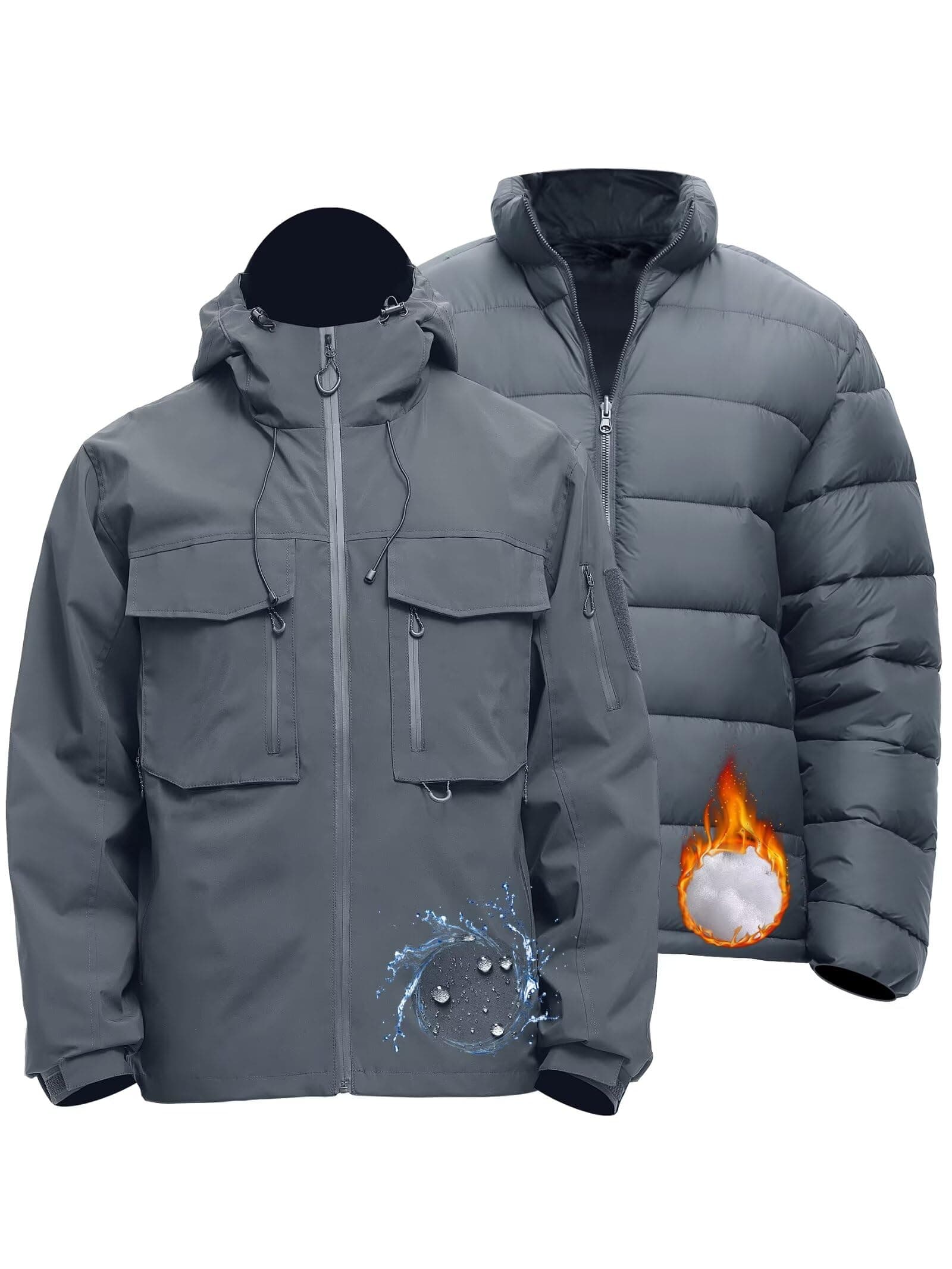 Rejork Men's 3-in-1 Waterproof Ski Warm Snow Rain Coat