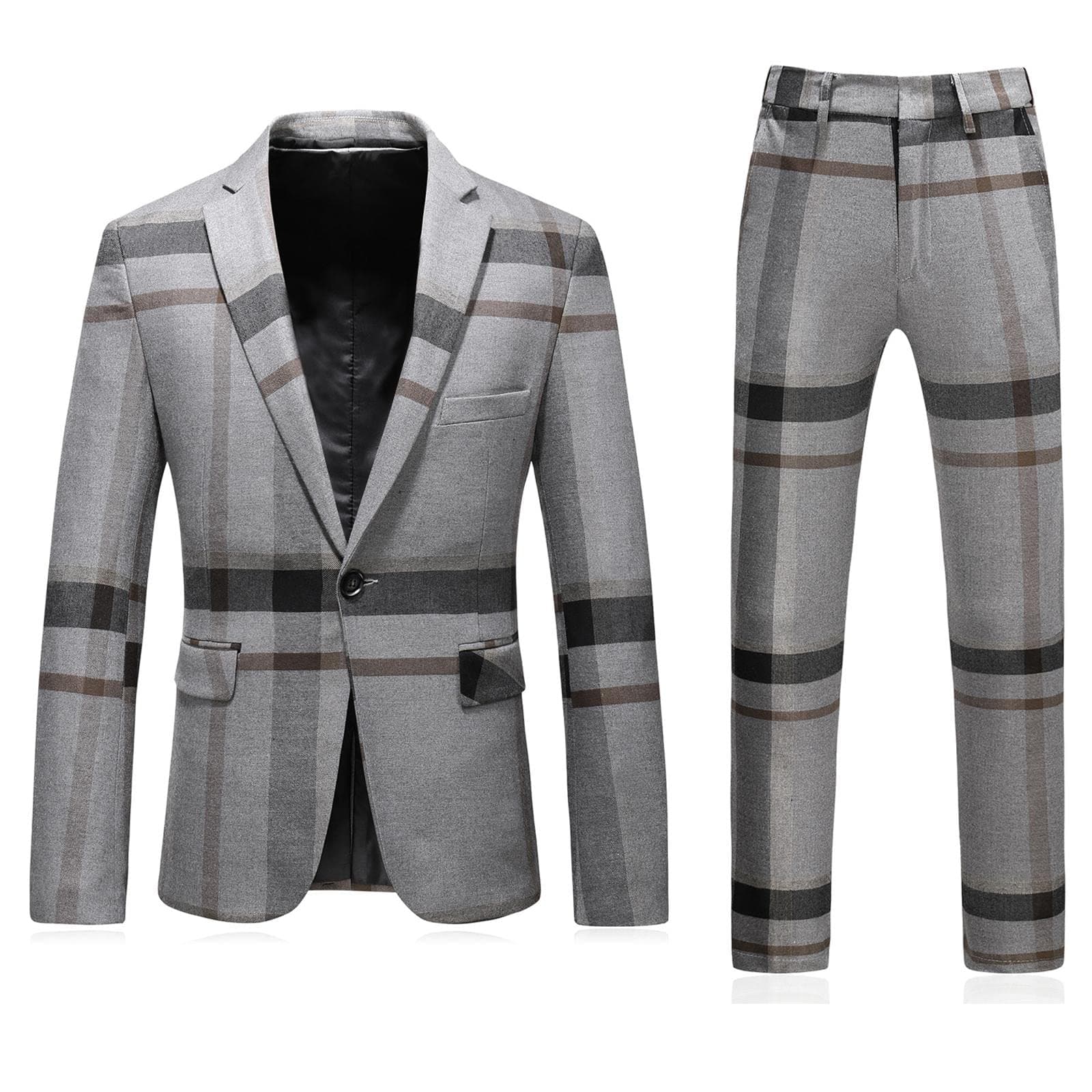Kudoro Mens Plaid Slim Fit Tuxedo Suit Casual Blazer Pants for Weddings Business