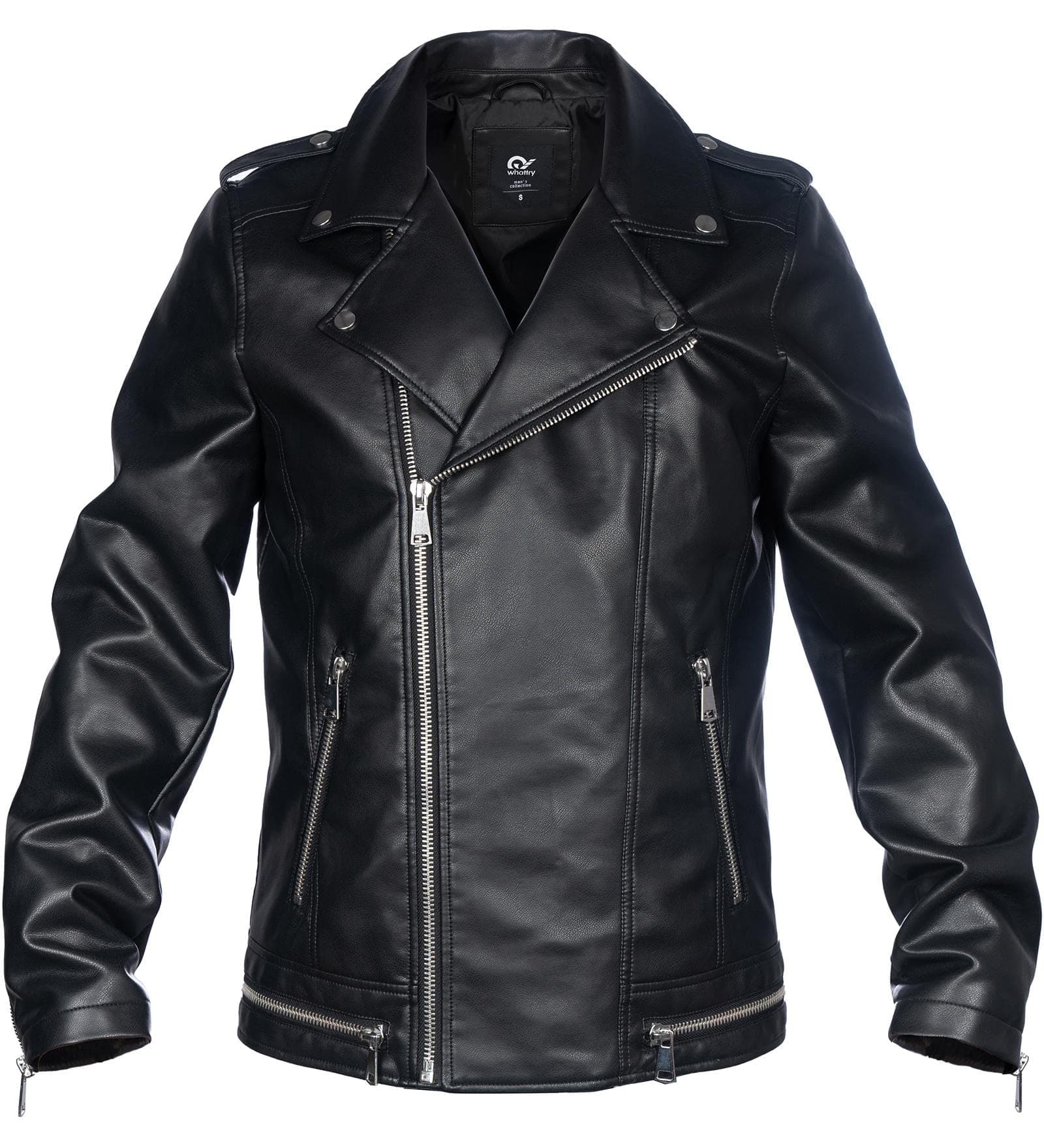 Whattry Men's Padded Faux Leather Windbreaker Jacket with Hood