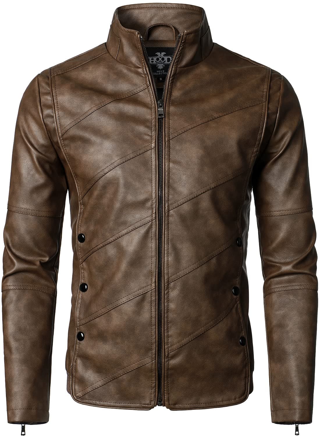 HOOD CREW Mens Lightweight Faux Leather Motorcycle Jacket
