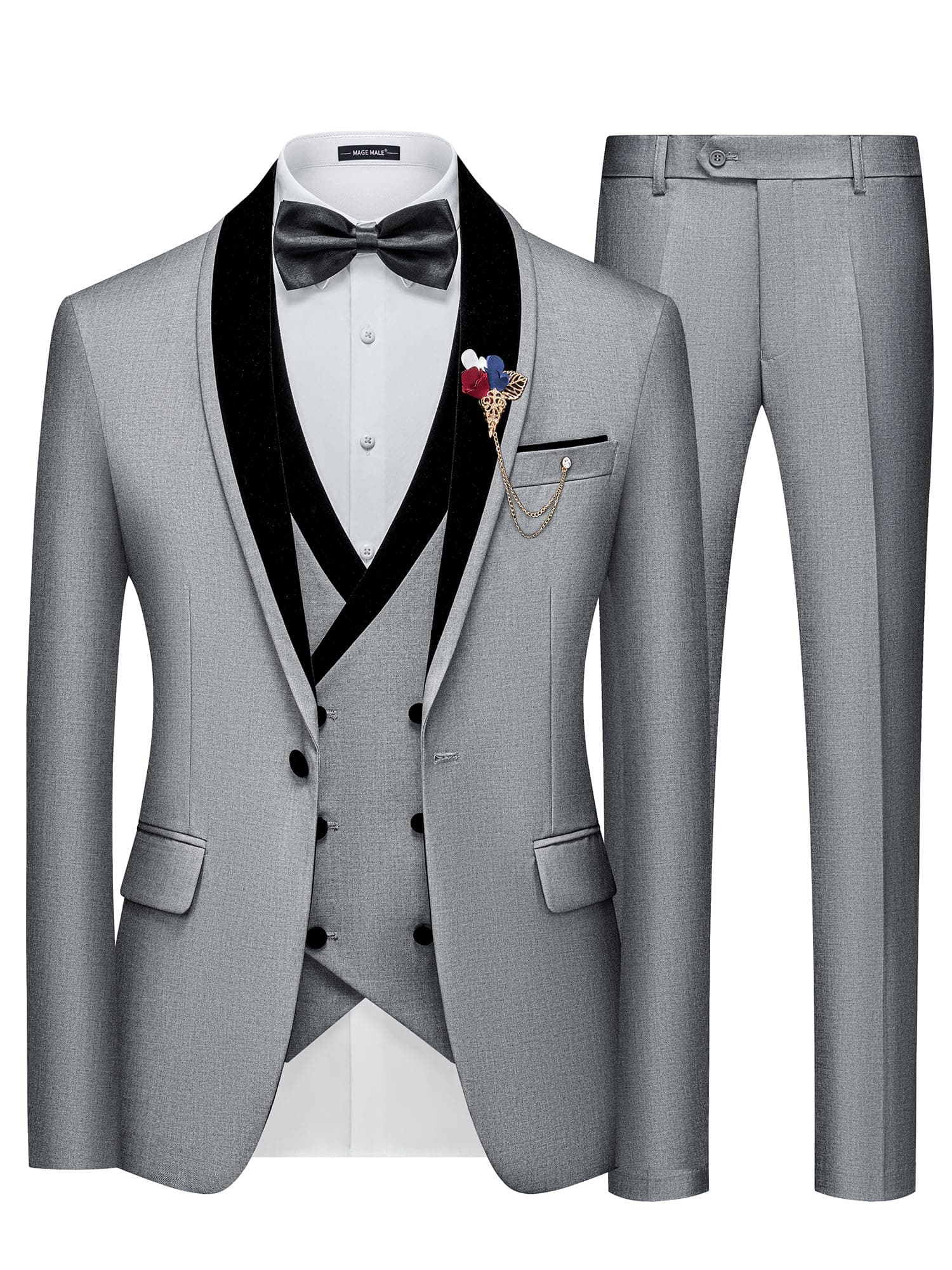 MAGE MALE Men's Slim Fit 3 Piece Formal Tuxedo Set for Weddings and Events