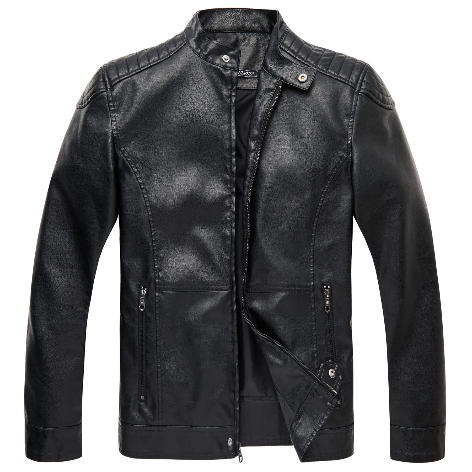 Men's Stand Collar Leather Motorcycle Jacket