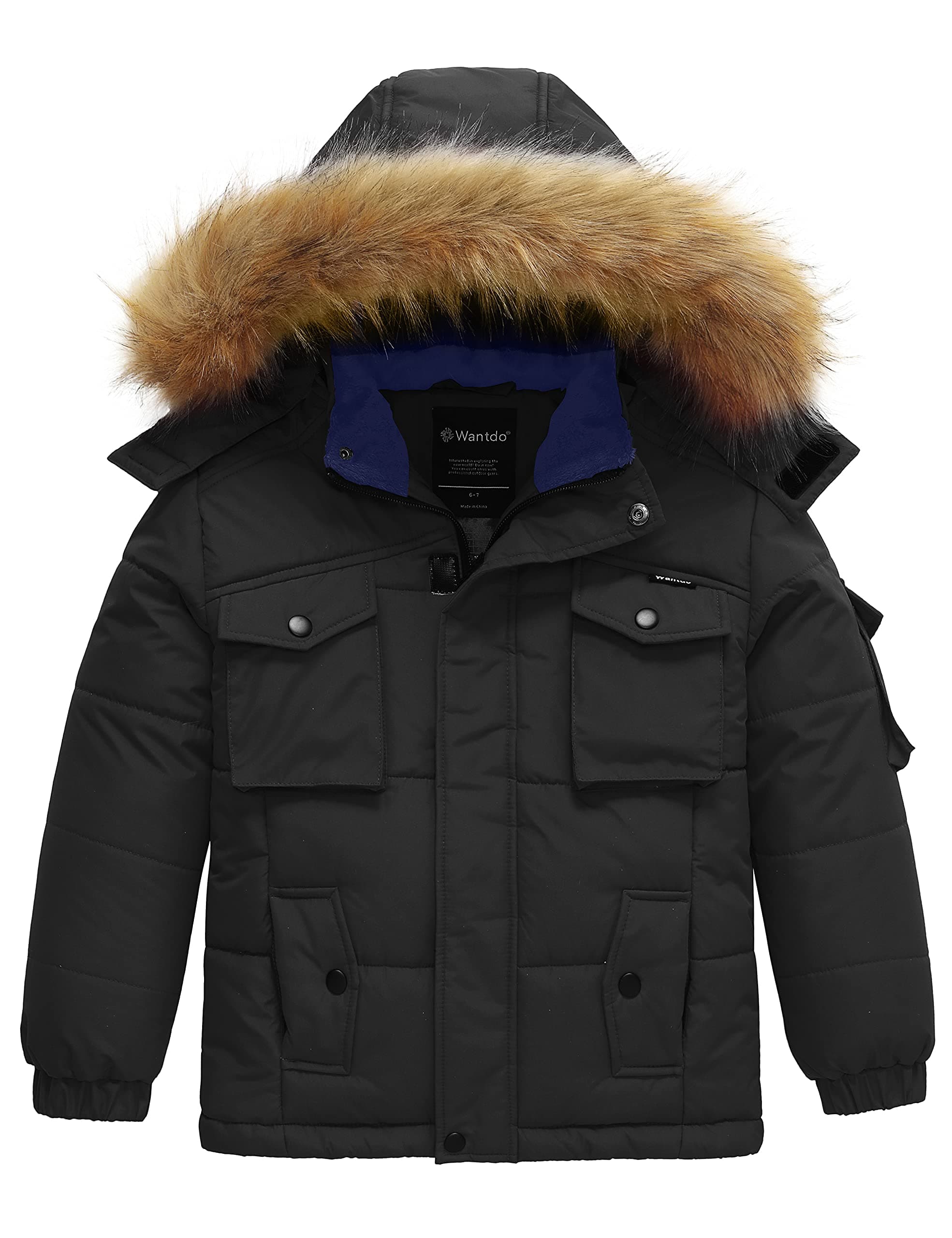 wantdo Boys' Warm Winter Waterproof Thick Puffer Jacket with Removable Hood