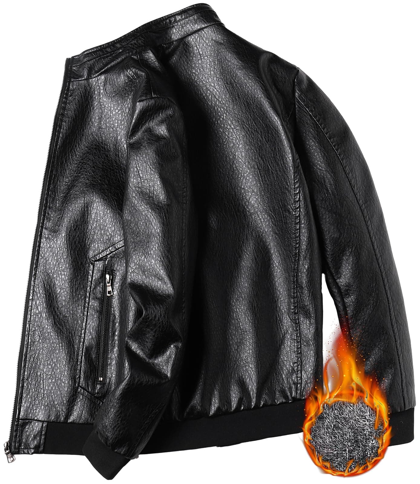 PEGENO Men's Lightweight Stand Collar Faux Leather Motorcycle Jacket