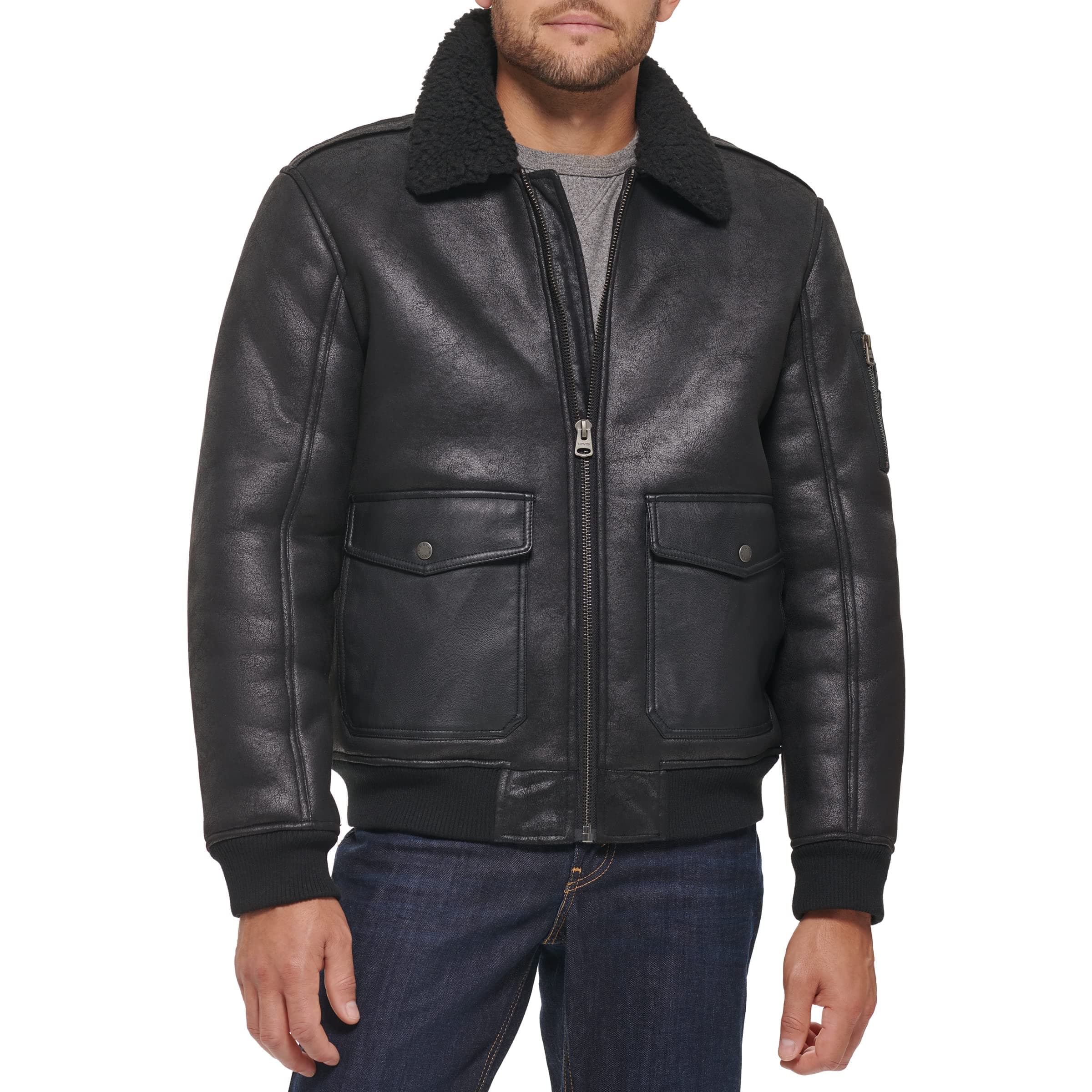 Levi's Men Faux Leather Aviator Bomber Jacket