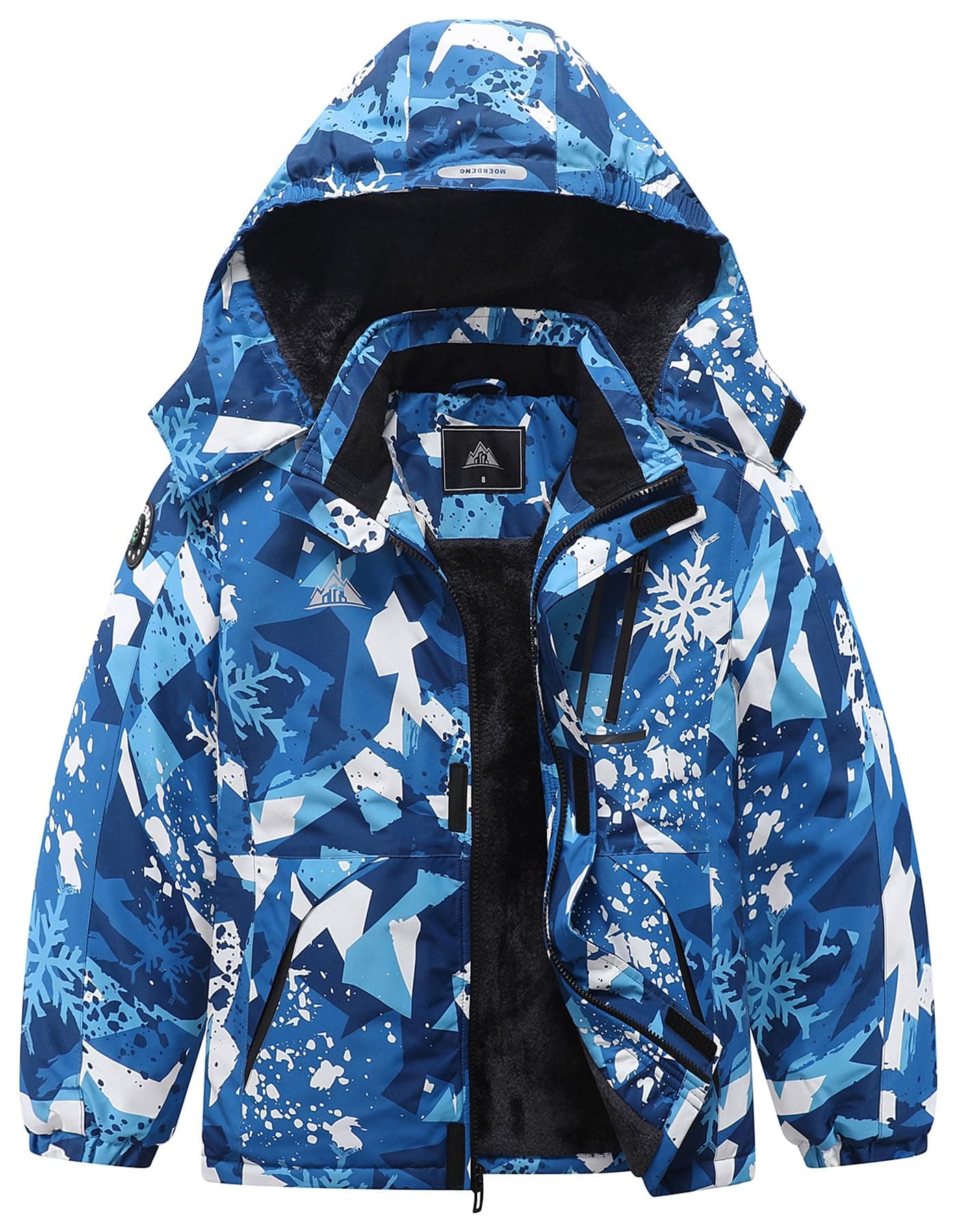 MOERDENG Kids' Waterproof Fleece Snowboarding Jacket with Detachable Hood