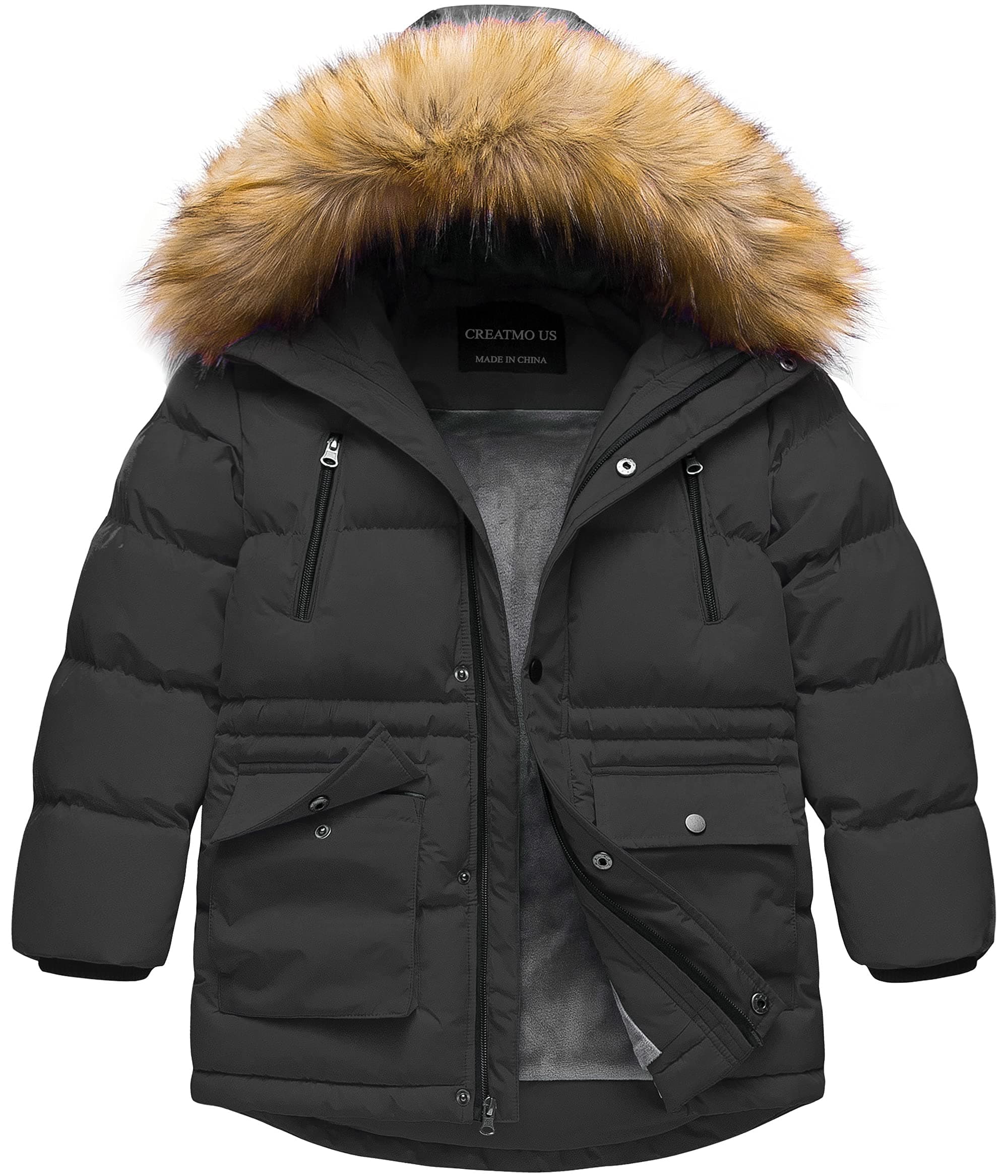 Creatmo US Boy's Winter Water Resistant Hooded Puffer Jacket