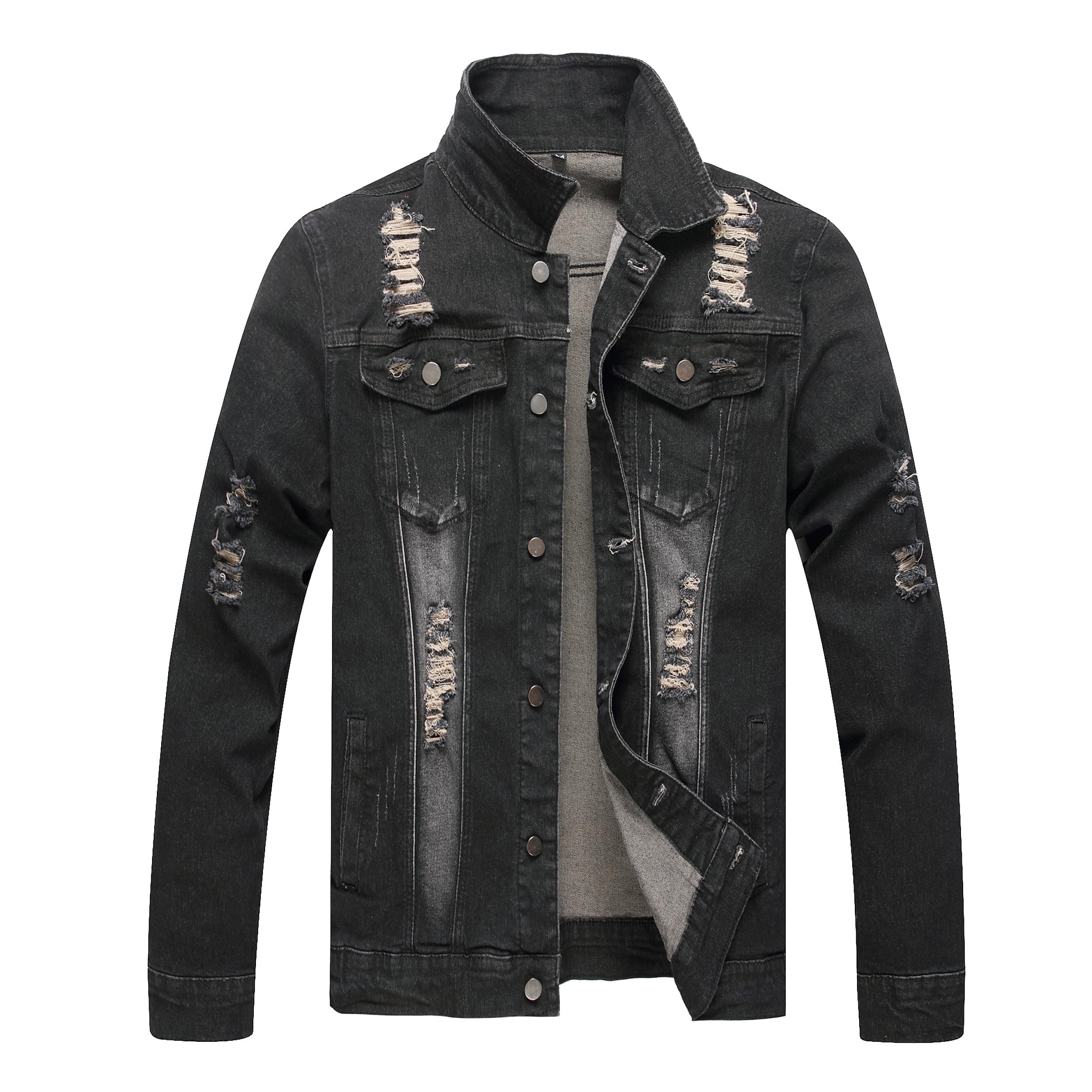 QIMYUM Men's Distressed Slim Denim Jean Jacket