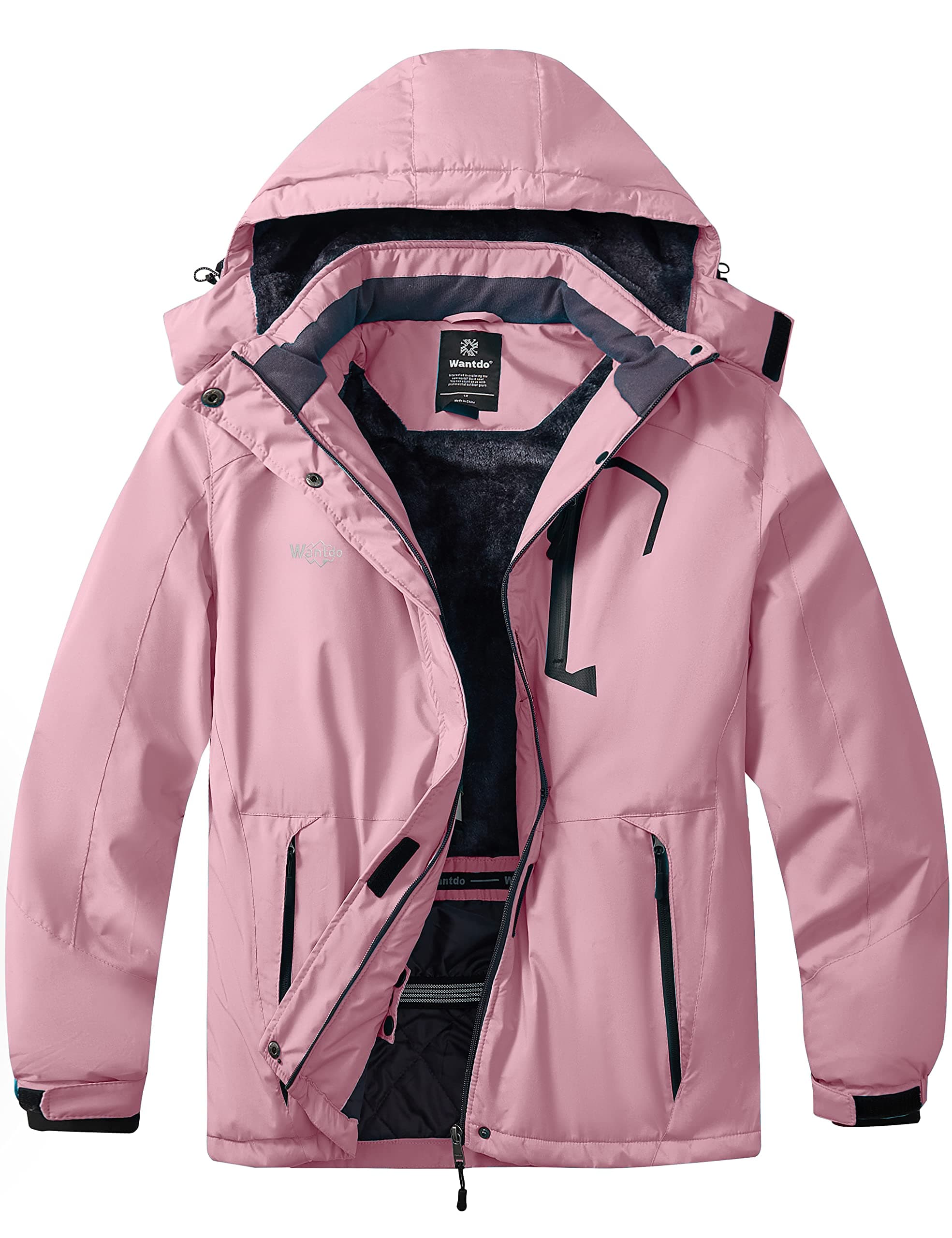 wantdo Women's Plus Size Waterproof Ski Jacket Winter Warm Hooded Coat