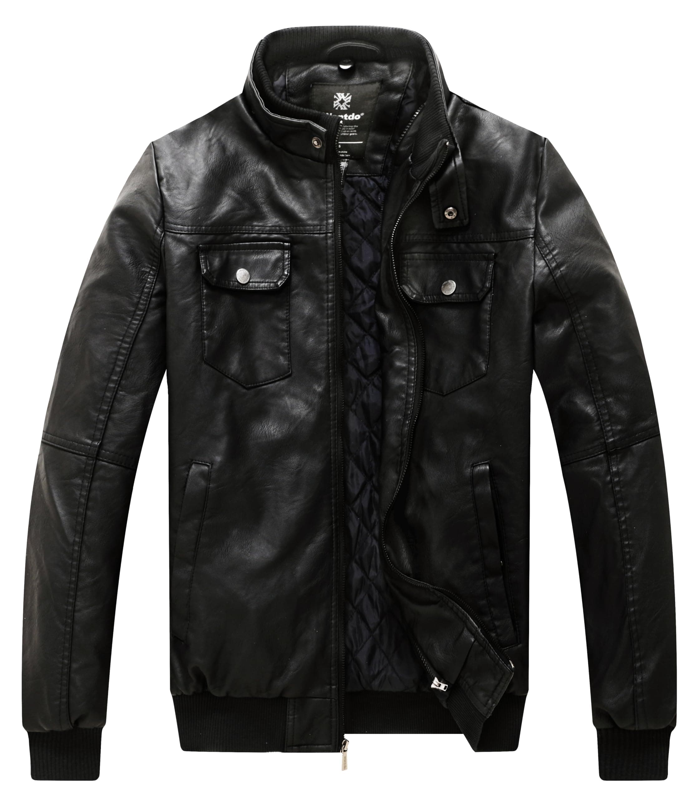 wantdo Men's Windproof Faux Leather Motorcycle Bomber Jacket Slim Fit Winter Coat