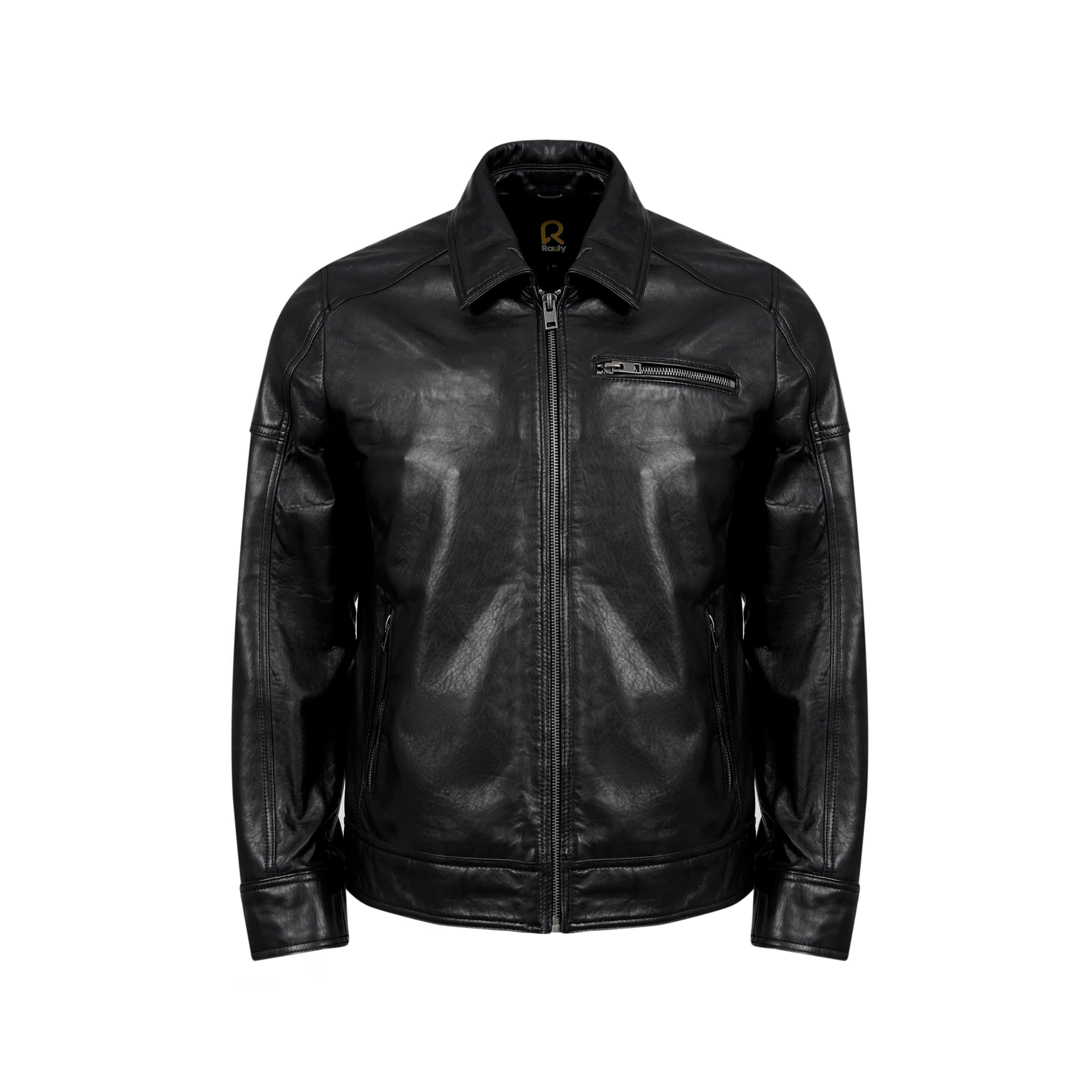 Men's Premium Real Lambskin Polo Collar Jacket - Classic Style